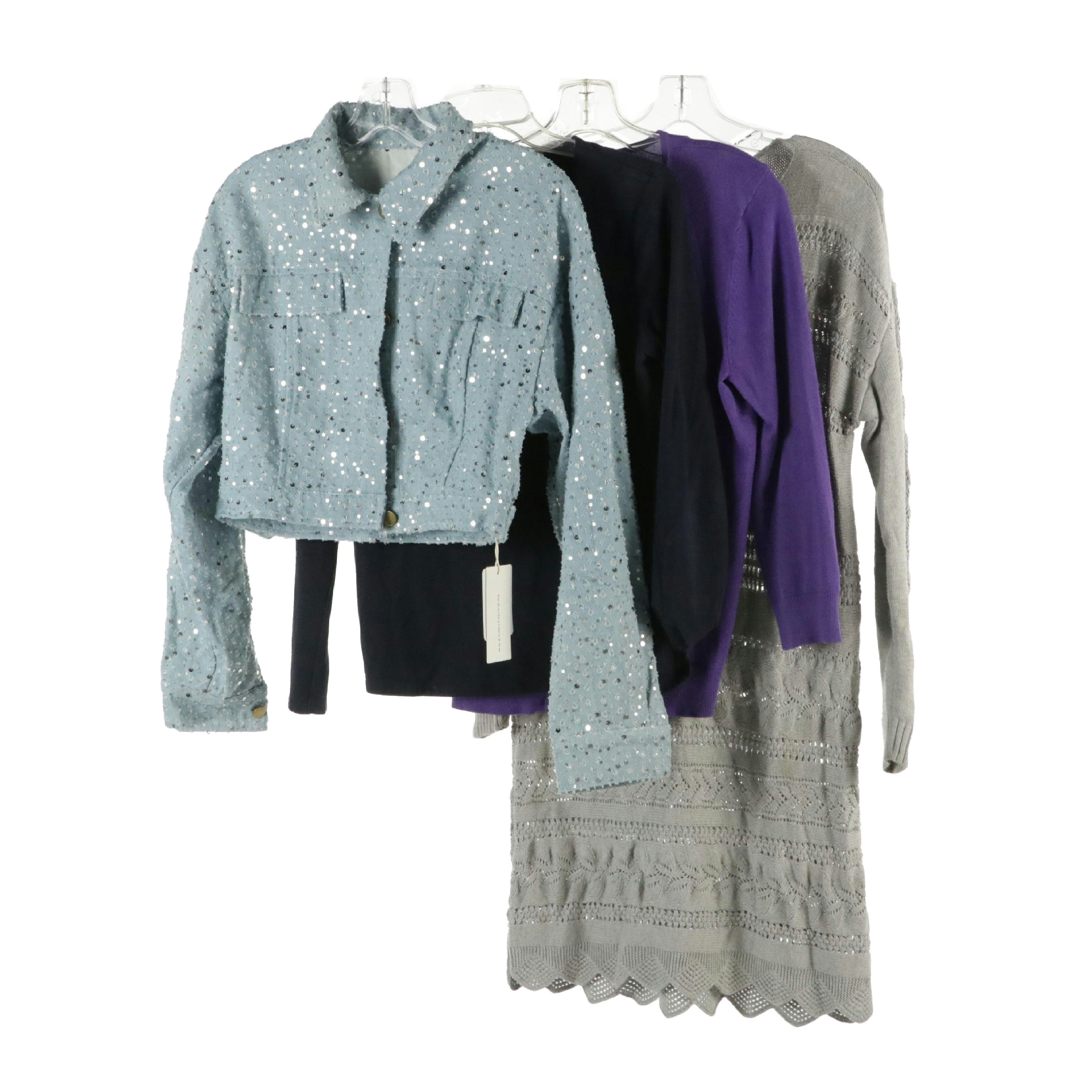 Commence Sequined Cropped Jacket, Sundance Sweater Dress W/ Other Cardigan & Top