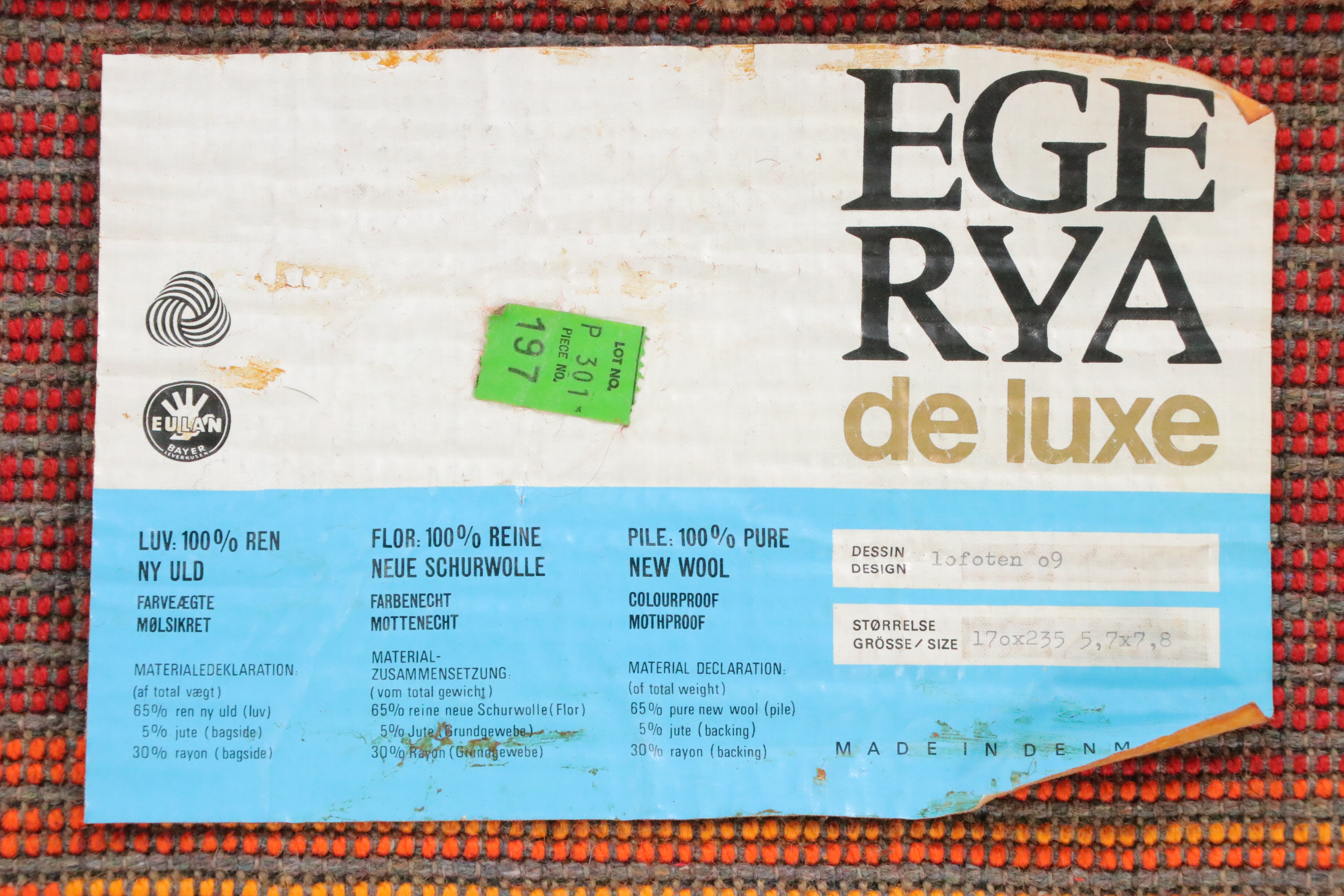 5'8 x 7'9 Hand-Knotted Ege Rya Danish Modern Shag Carpet Area Rug