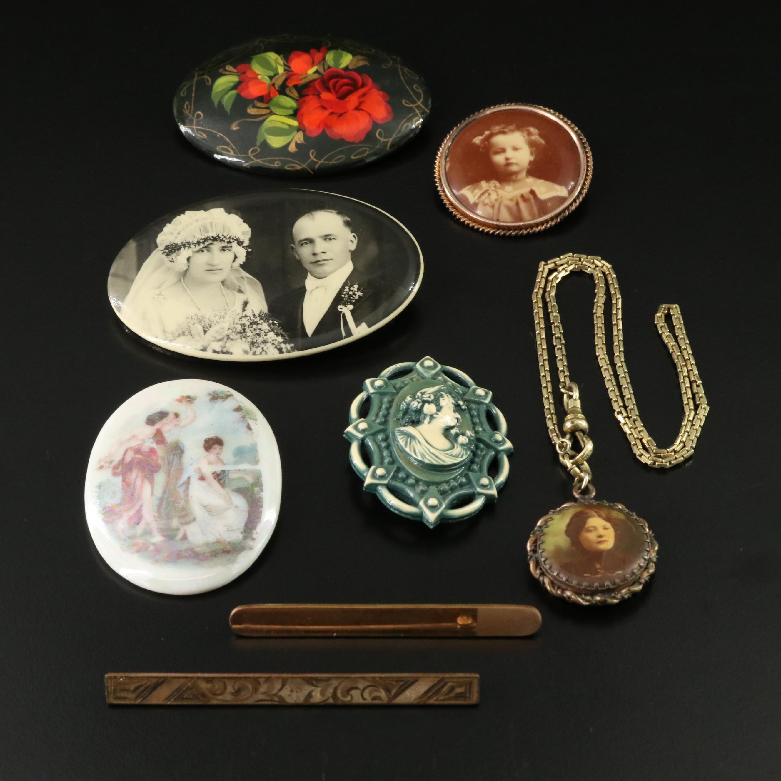 Antique and Vintage Brooch Collection and Fob Chain