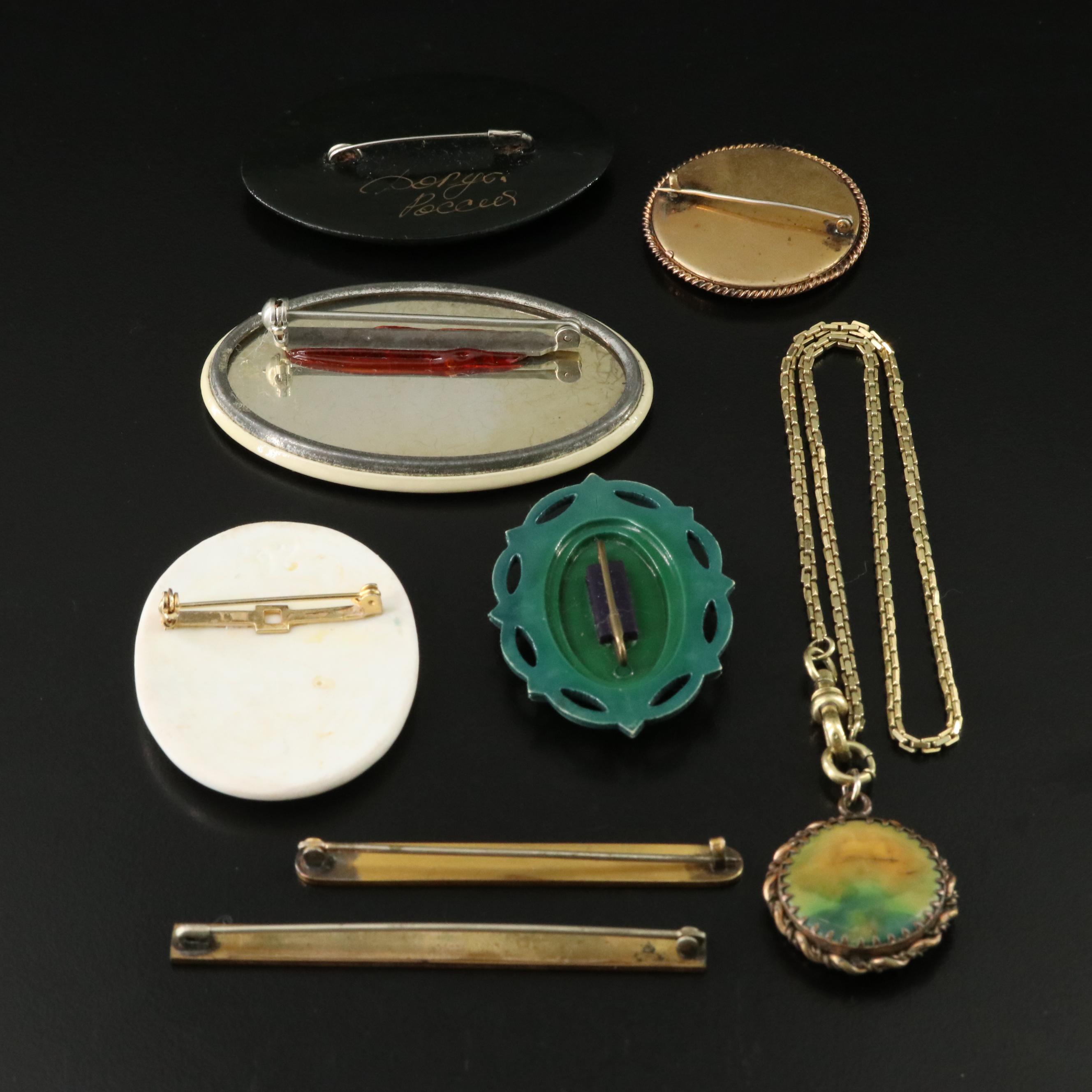 Antique and Vintage Brooch Collection and Fob Chain