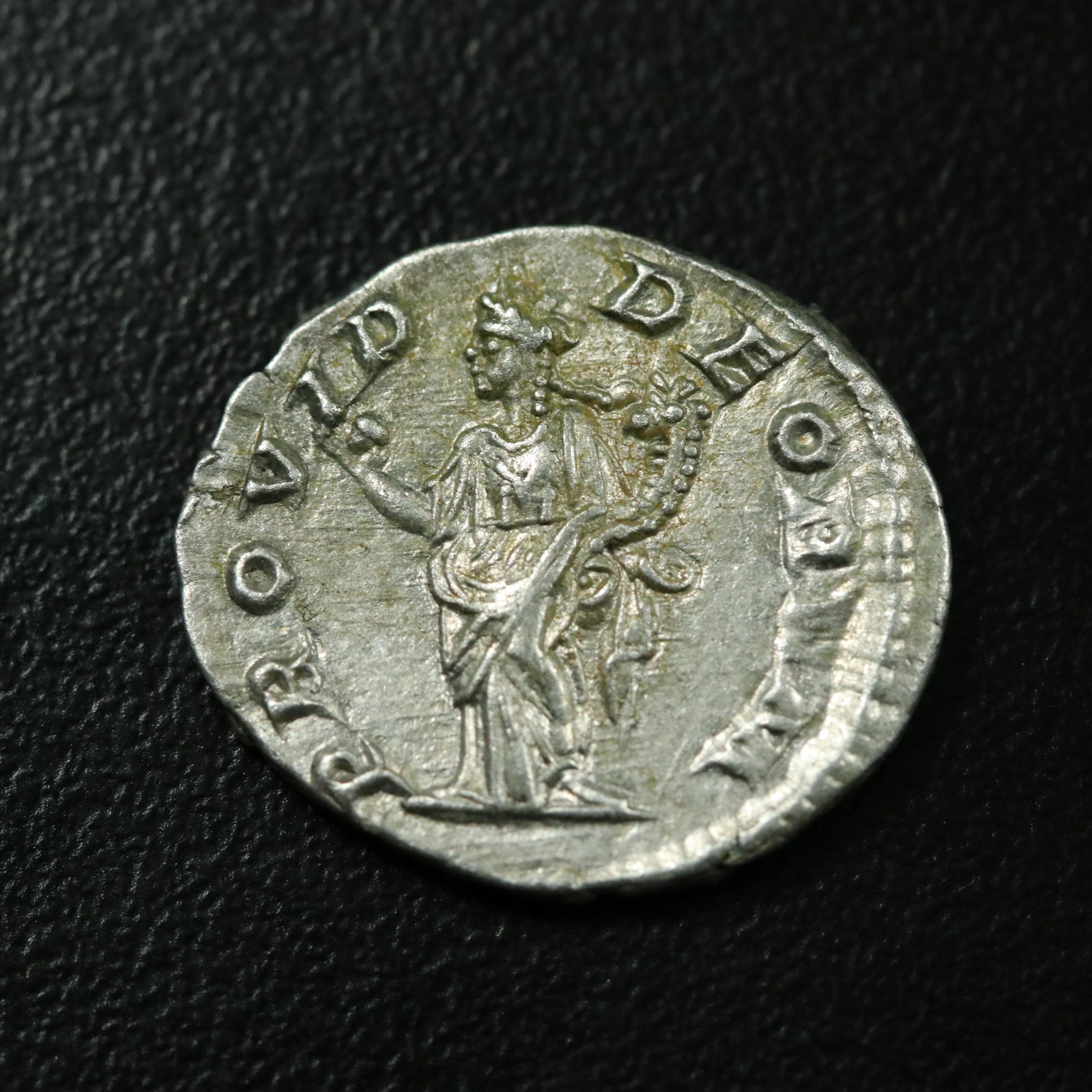 Ancient Roman Imperial AR Denarius Coin of Elagabalus, ca. 220 A.D.