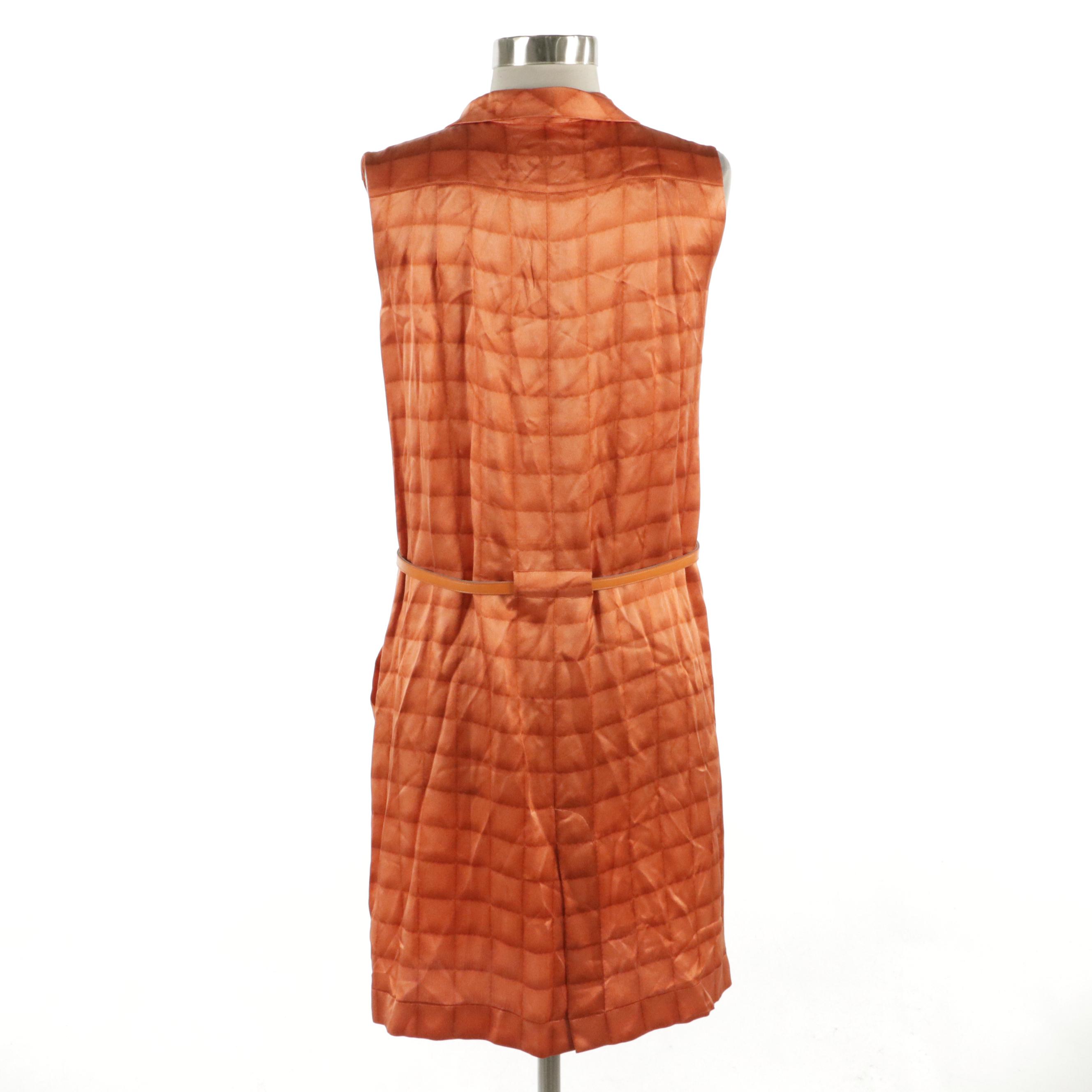Chanel Sleeveless Belted Shirt Dress in Orange Grid Illusion Printed Silk, 2000