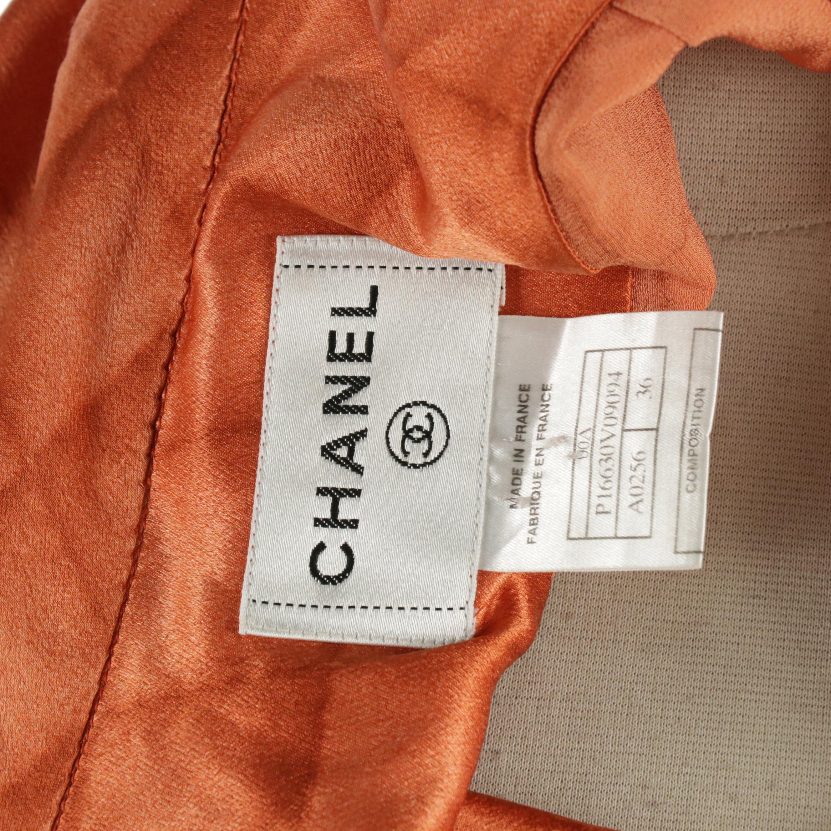 Chanel Sleeveless Belted Shirt Dress in Orange Grid Illusion Printed Silk, 2000