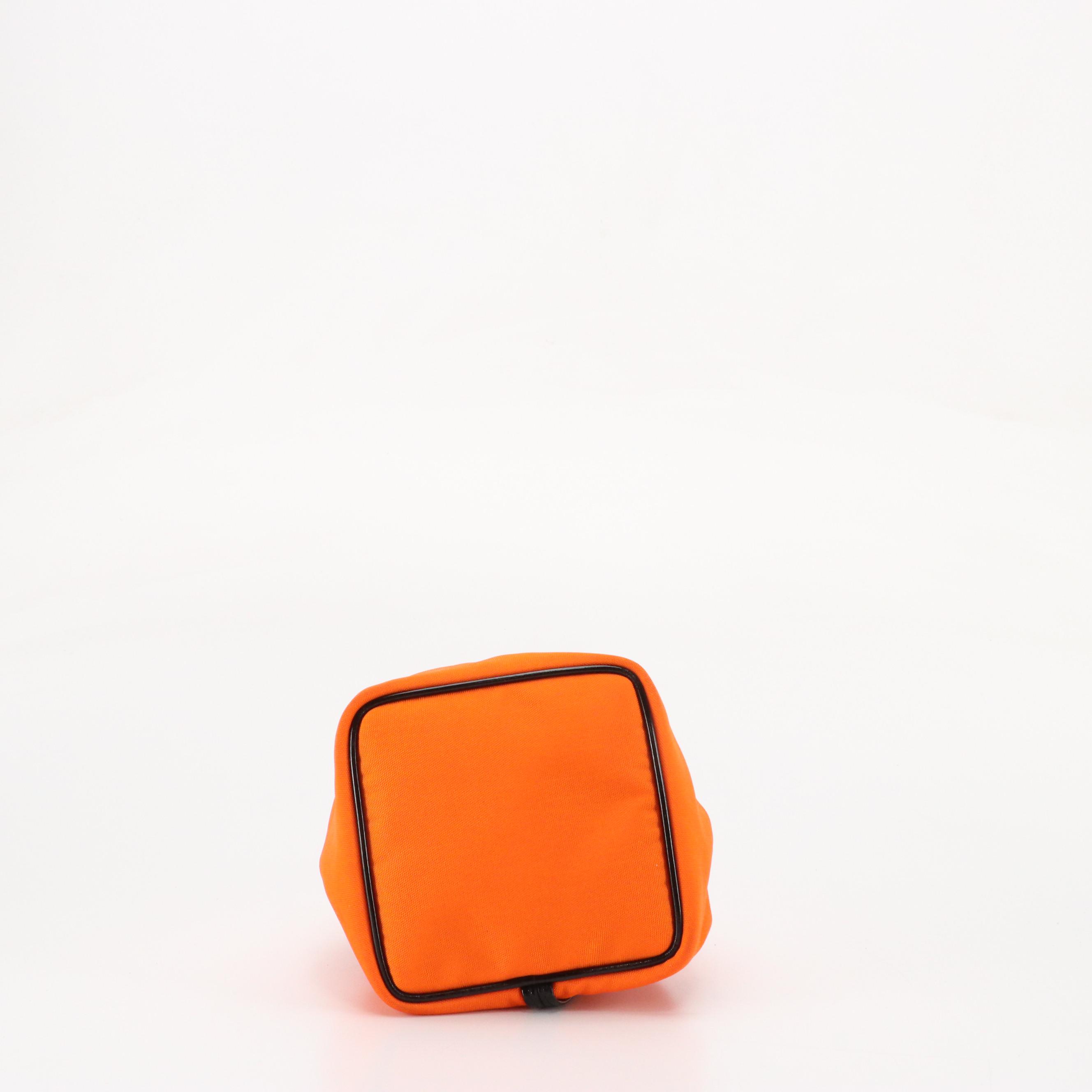 Gucci Drawstring Mini Pouch in Neon Orange Nylon Canvas and Black Patent Leather