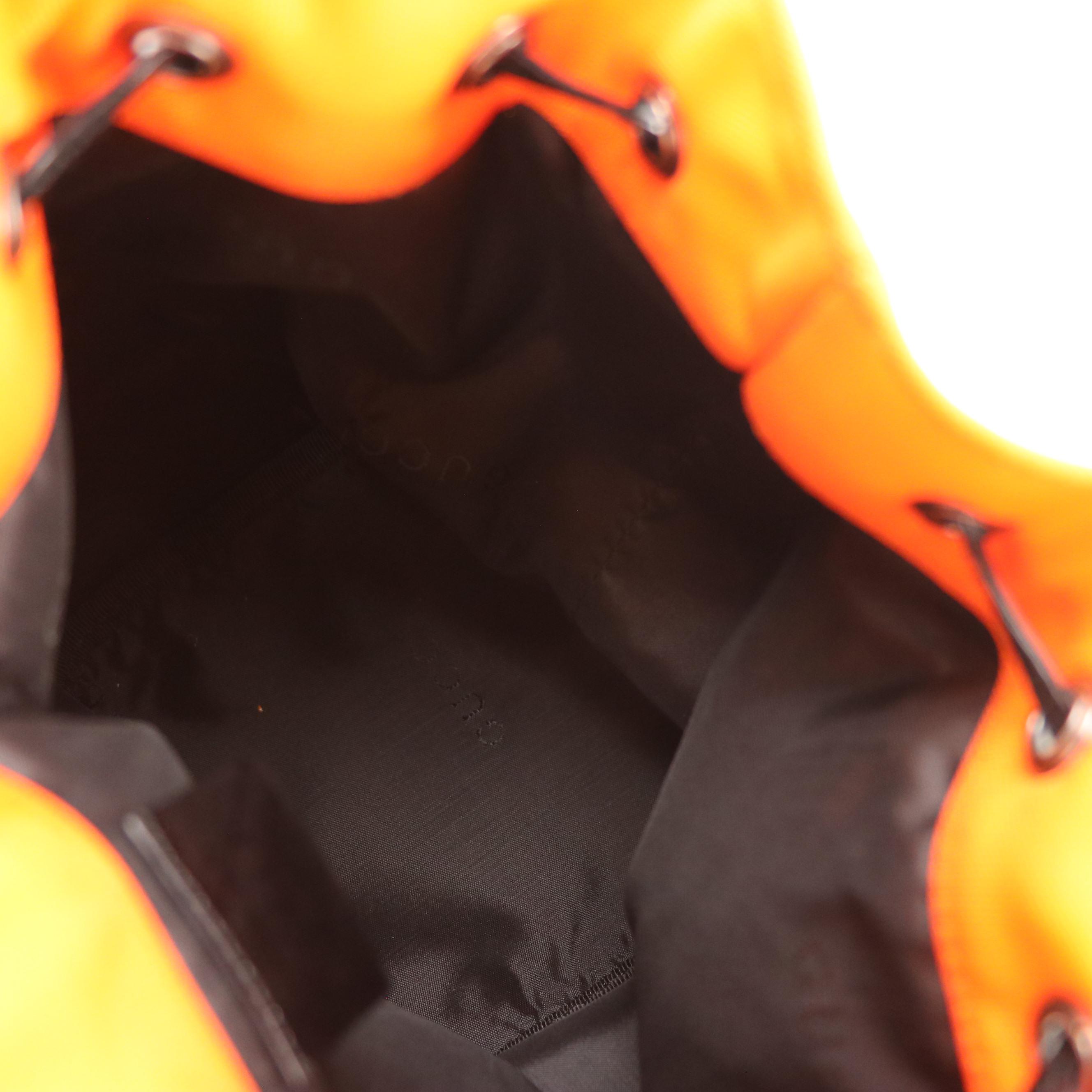 Gucci Drawstring Mini Pouch in Neon Orange Nylon Canvas and Black Patent Leather