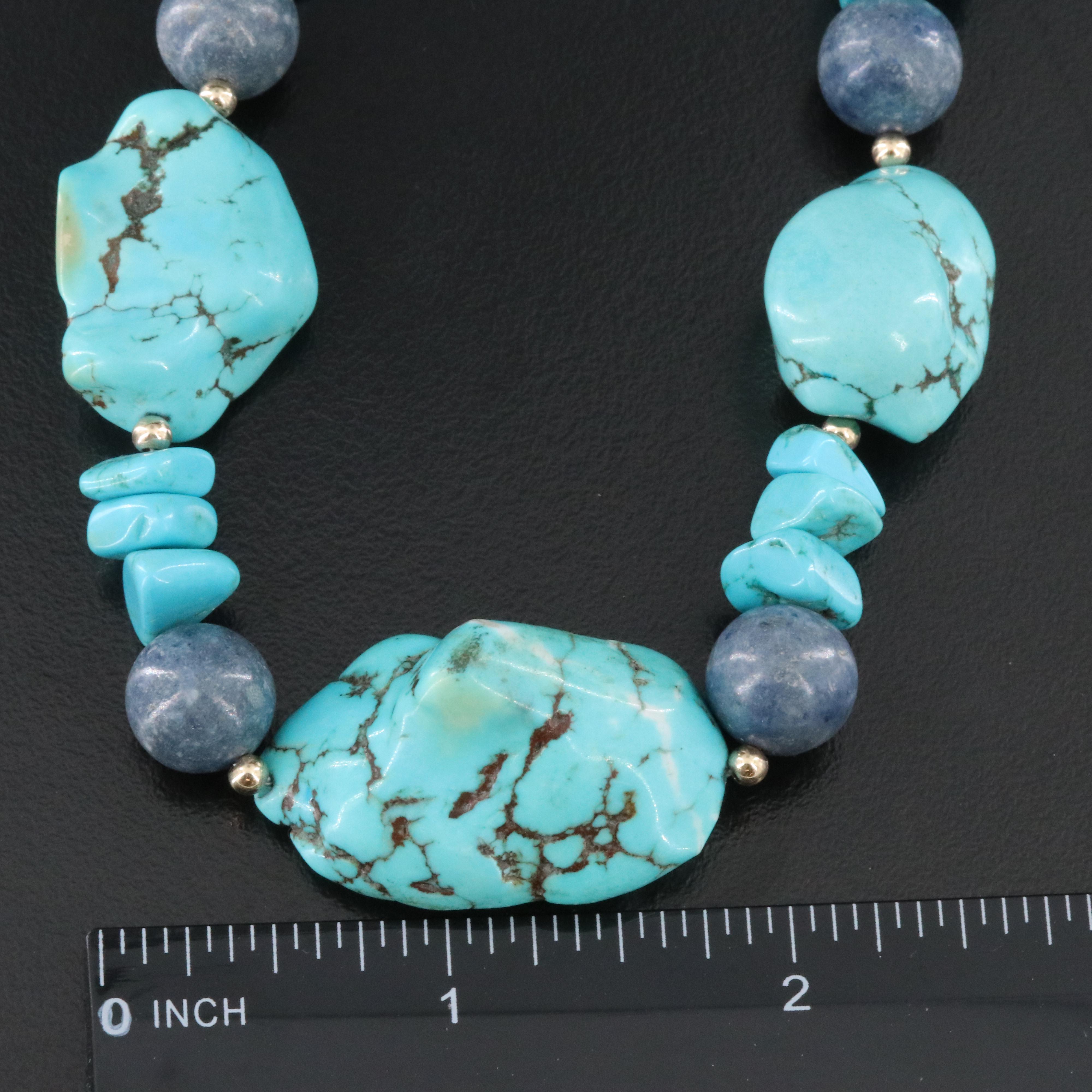 Magnesite and Lapis Lazuli Necklace with Metal Spacers and 14K Clasp