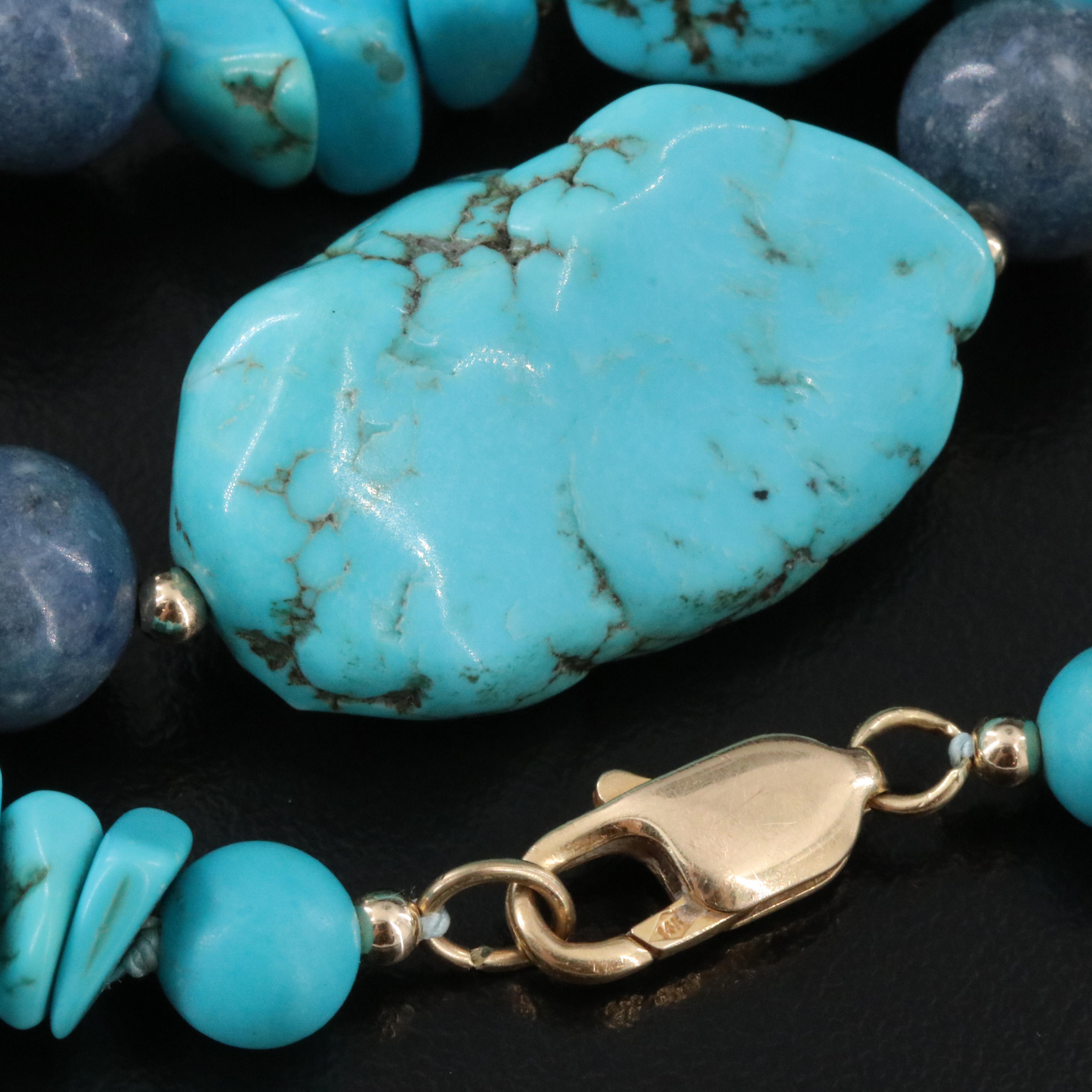Magnesite and Lapis Lazuli Necklace with Metal Spacers and 14K Clasp
