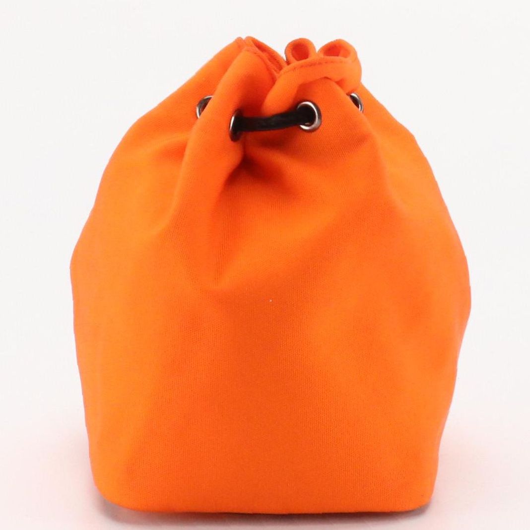 Gucci Drawstring Mini Pouch in Neon Orange Nylon Canvas and Black Patent Leather