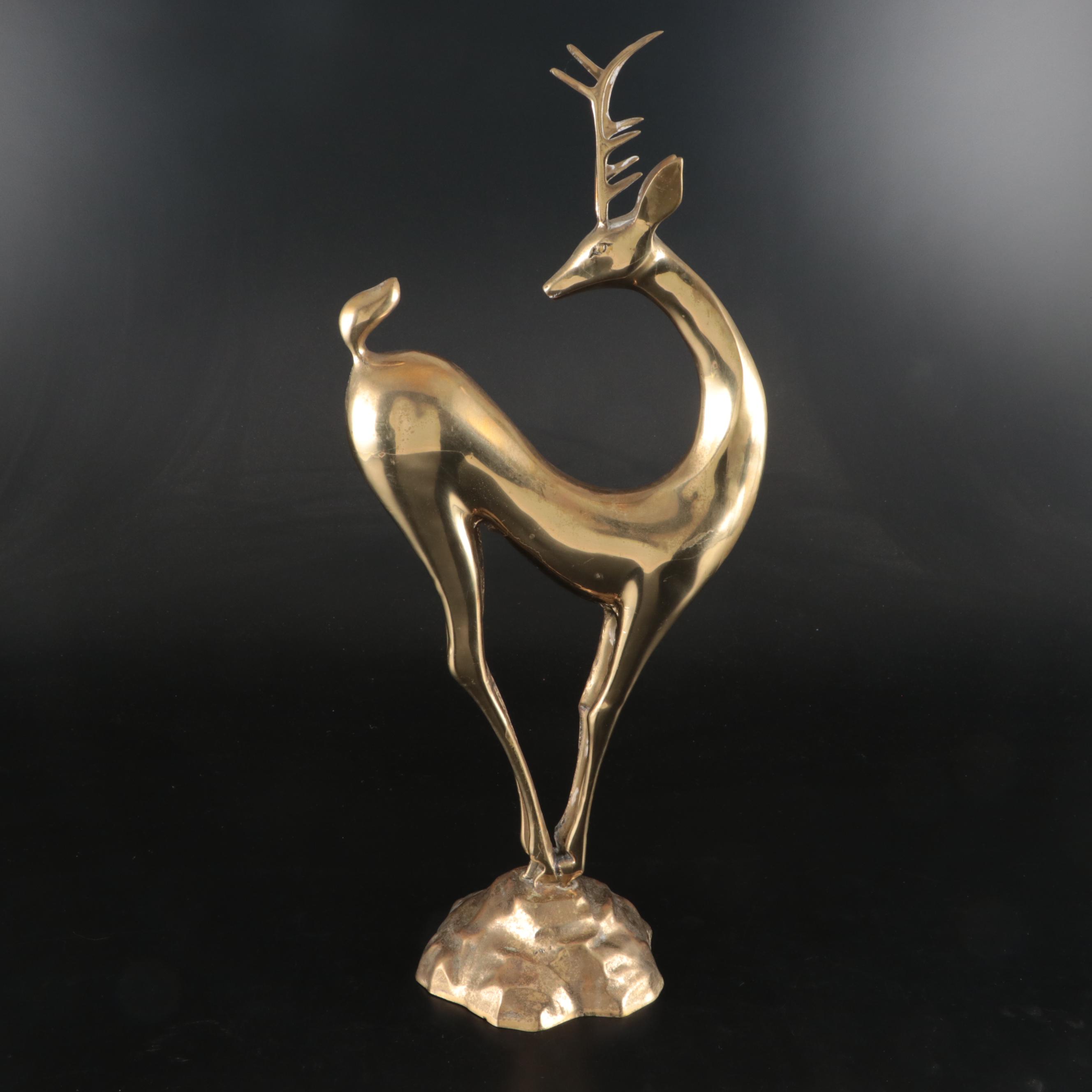 Mid Century Modern Brass Reindeer Figure