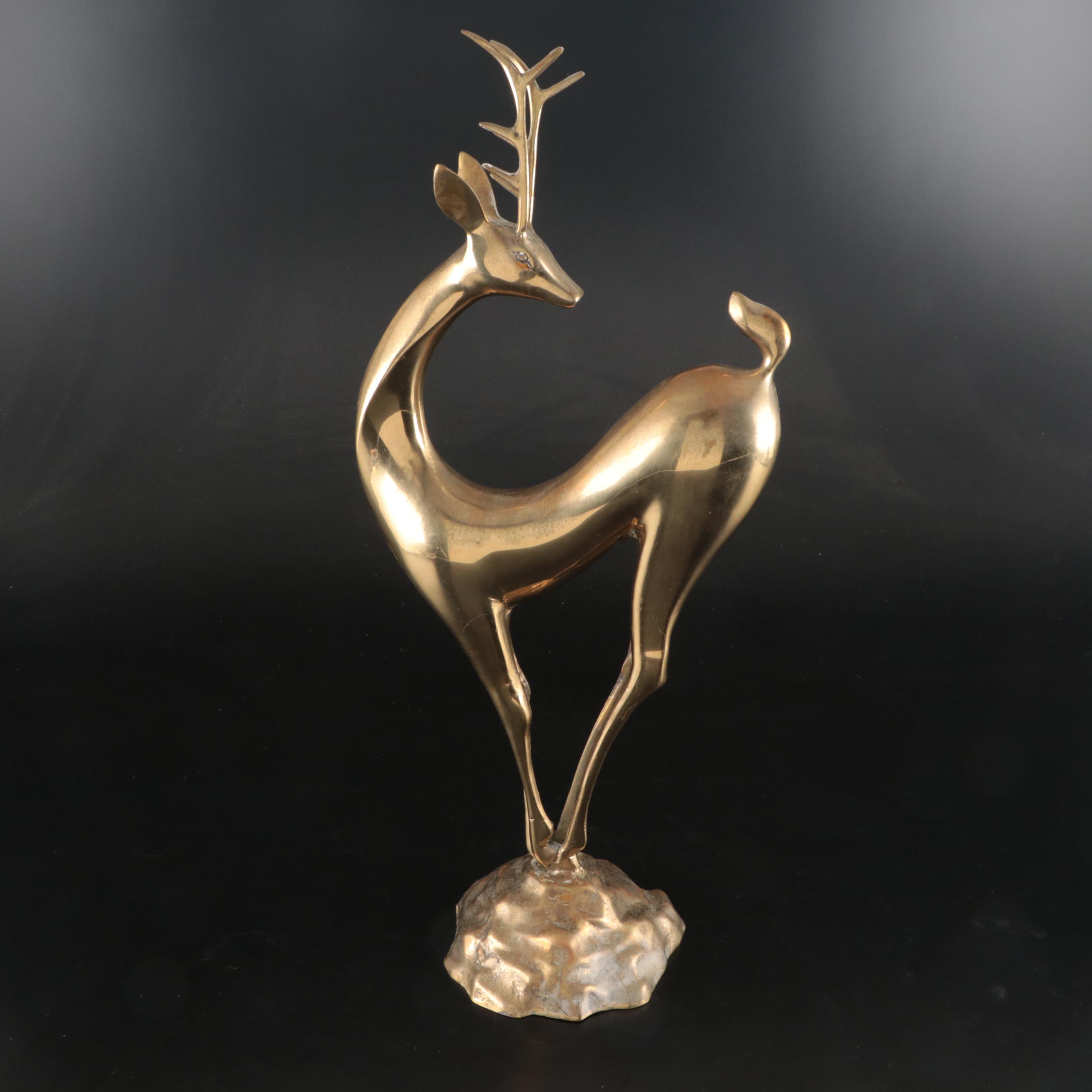 Mid Century Modern Brass Reindeer Figure