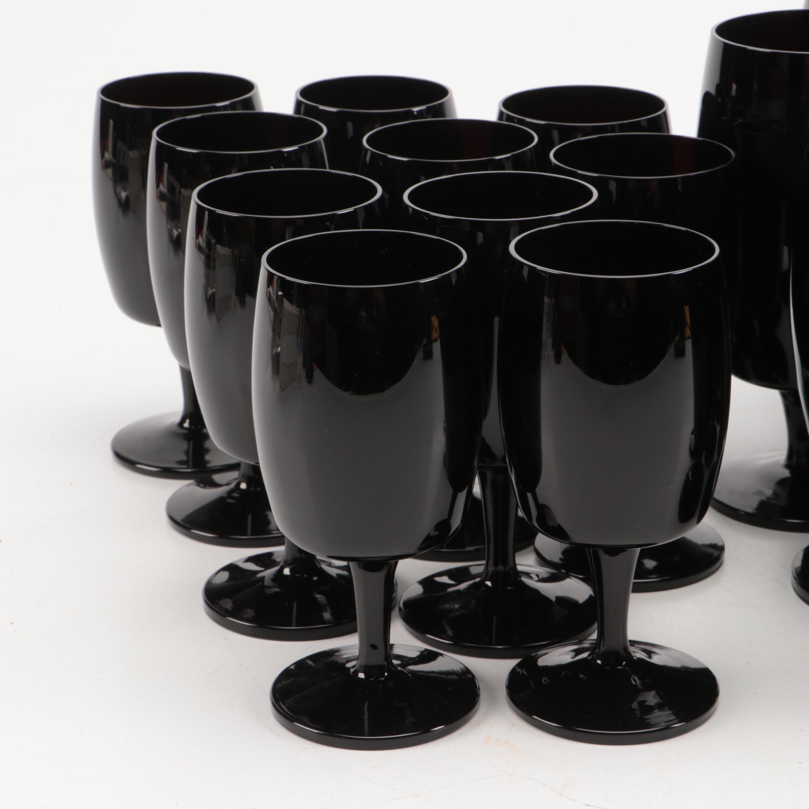Black Glass Water Goblets and Wine Glasses