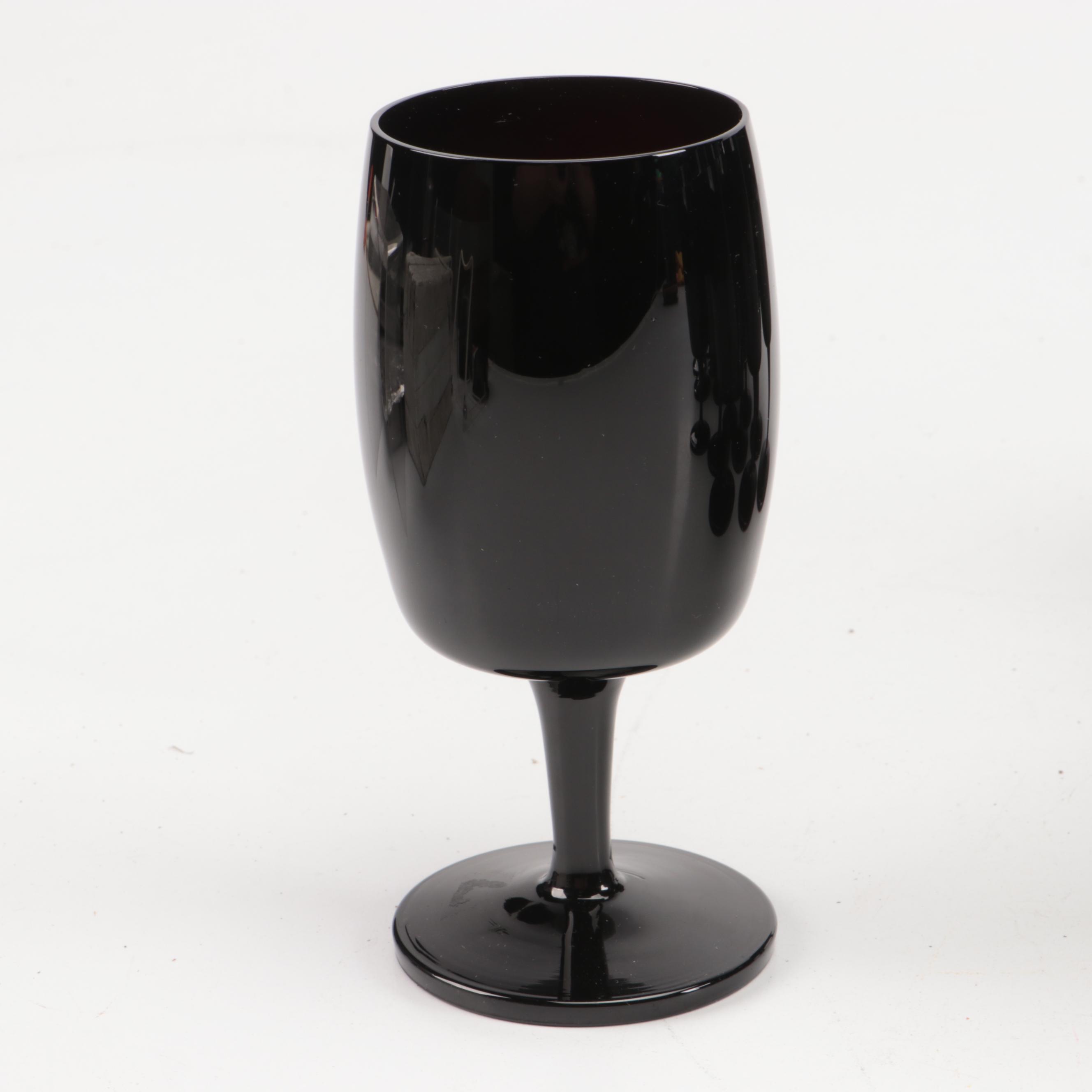 Black Glass Water Goblets and Wine Glasses
