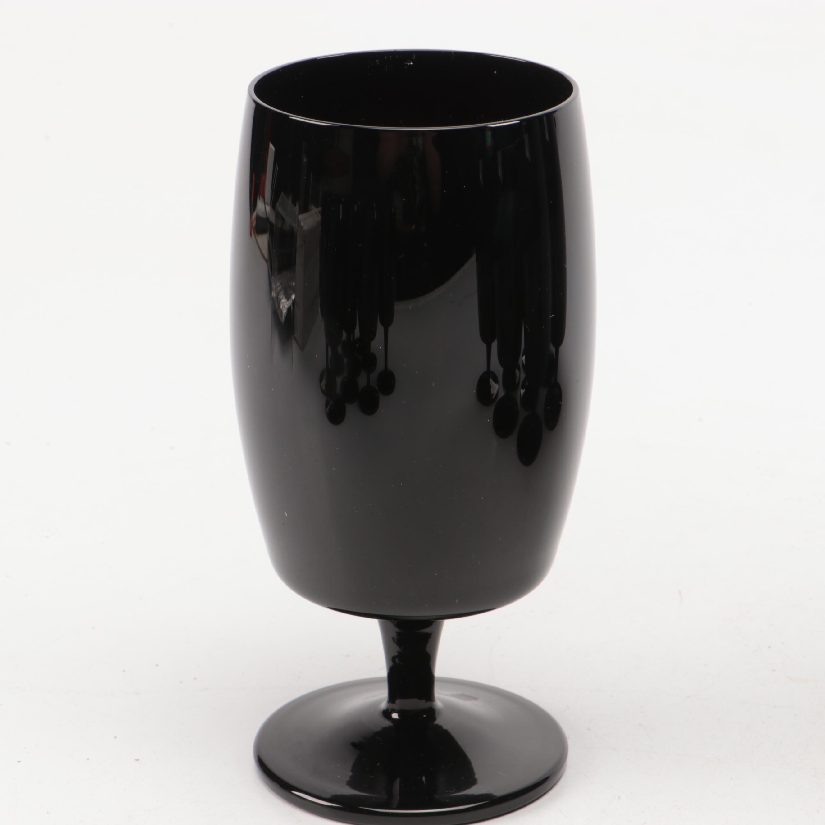 Black Glass Water Goblets and Wine Glasses