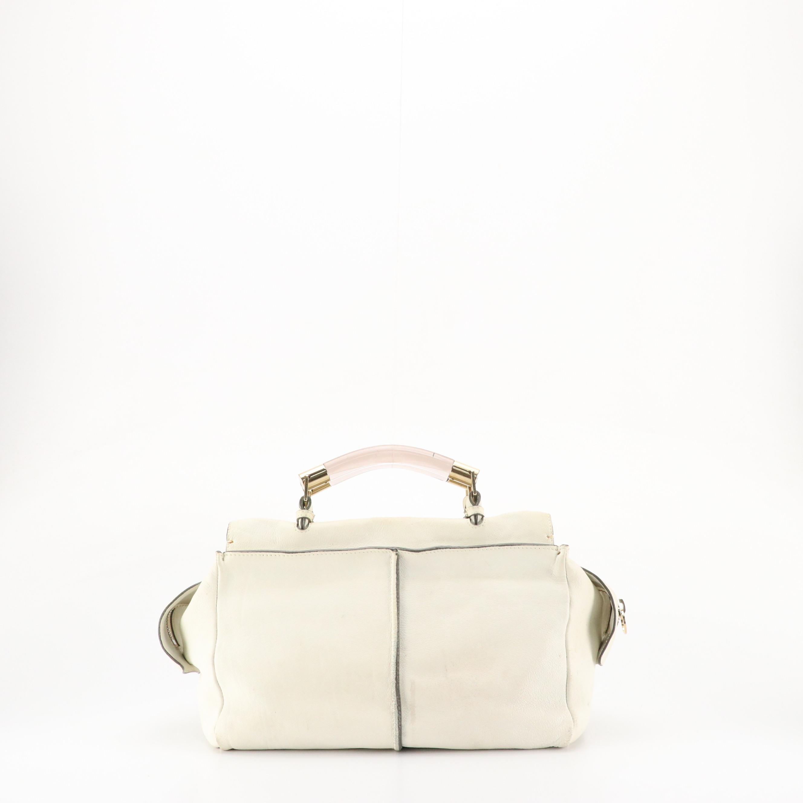 Chloé Saskia Two-Way Bag in Ivory Grained Leather with Lucite Handles