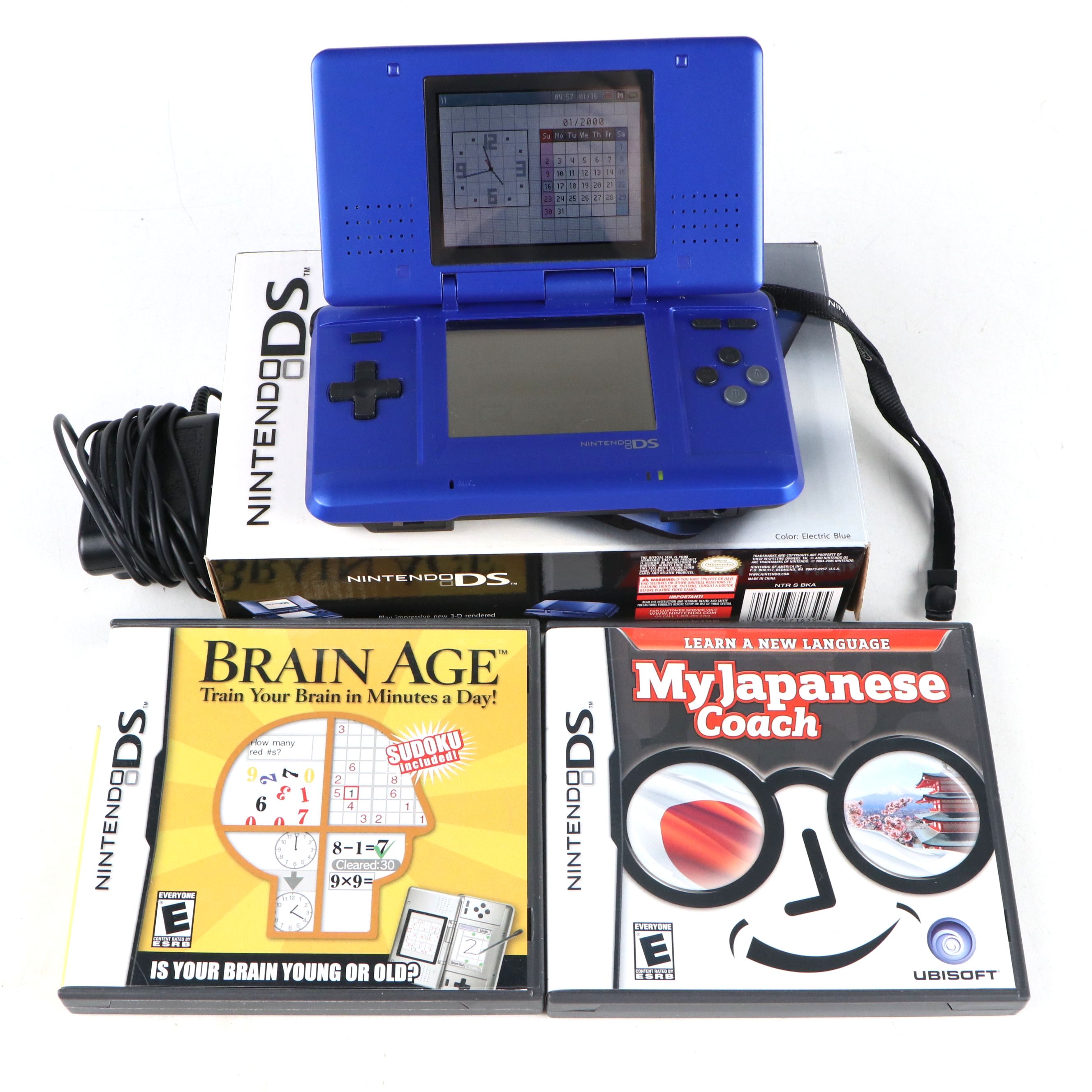 Nintendo DS Console with Brain Age and My Japanese Coach Video Games