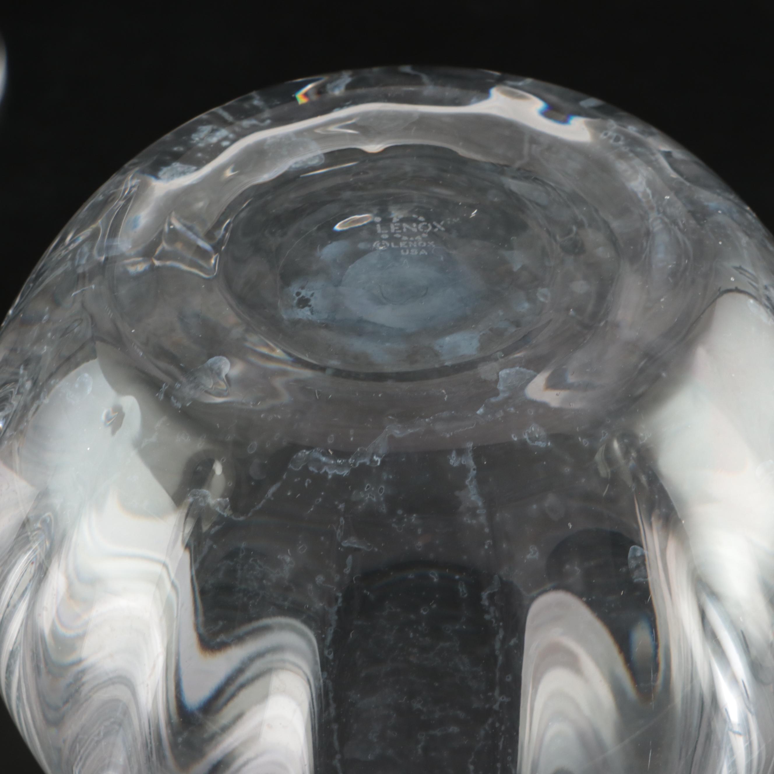 Lenox Crystal Decanter, Glass Martini Glasses, and Glass Footed Bowl