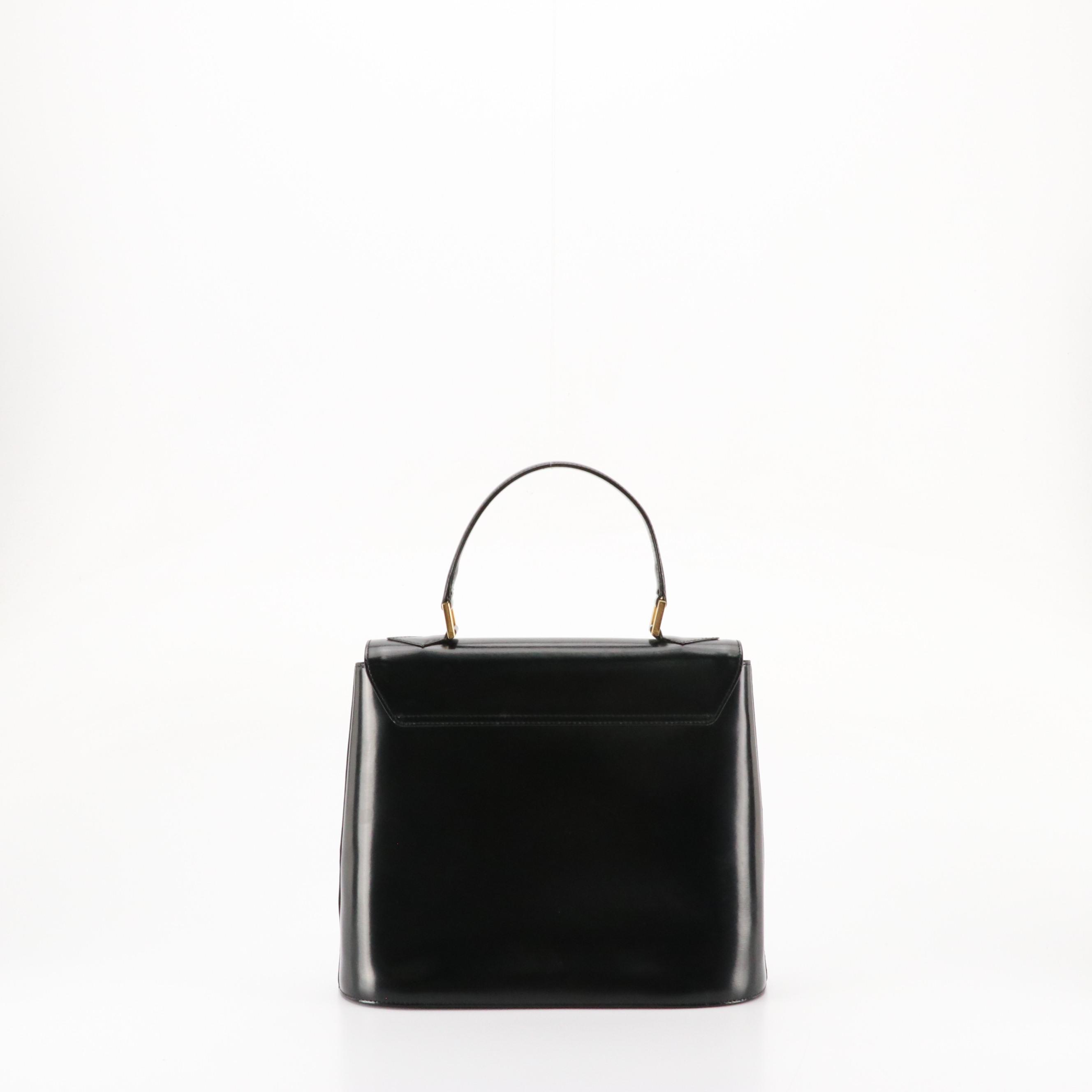 Yves Saint Laurent Vintage Front-Flap Handbag in Black Textured Leather