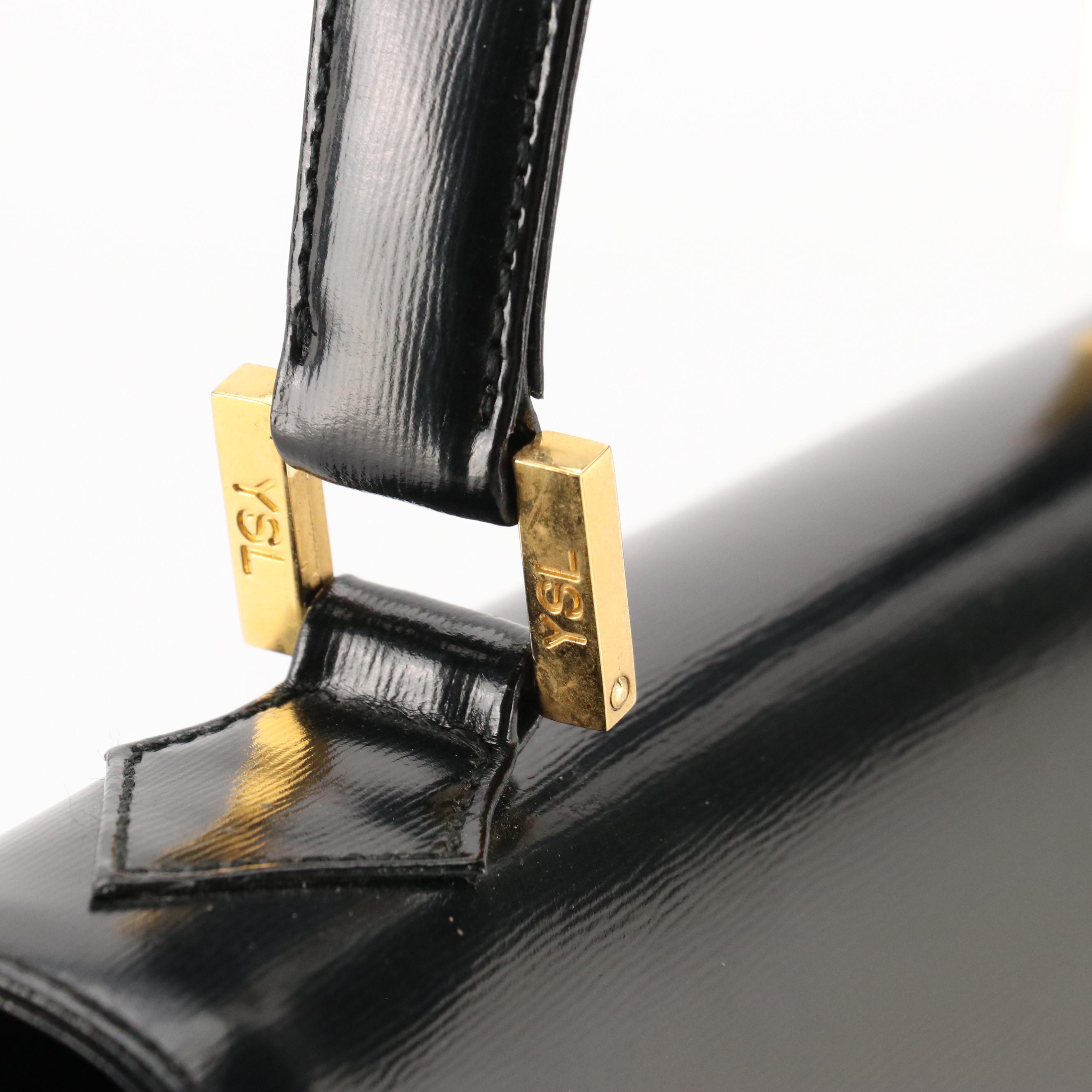 Yves Saint Laurent Vintage Front-Flap Handbag in Black Textured Leather