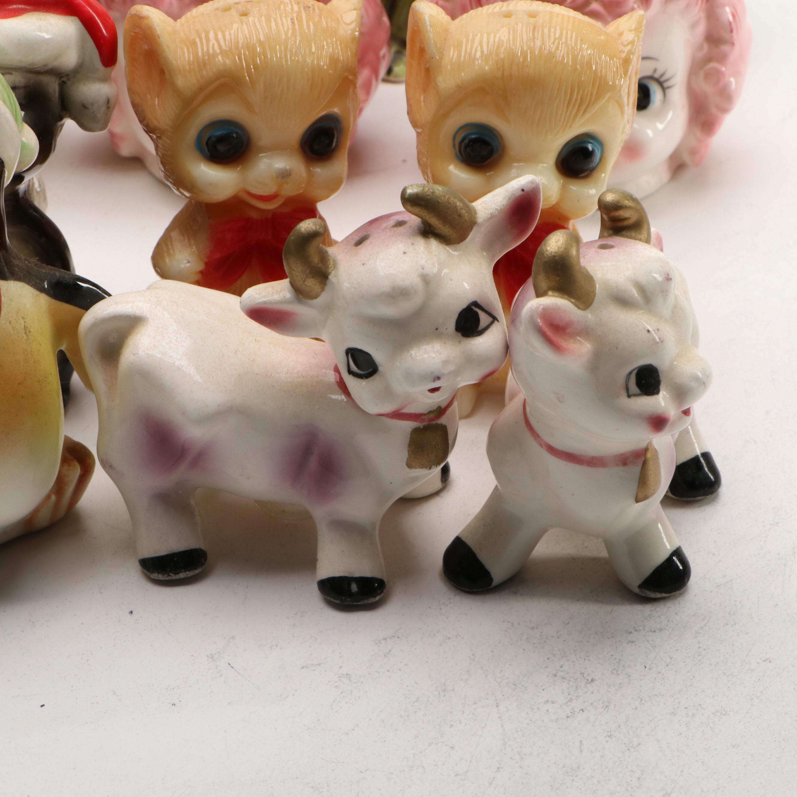Japanese Porcelain and Resin Novelty Character Salt and Pepper Shakers