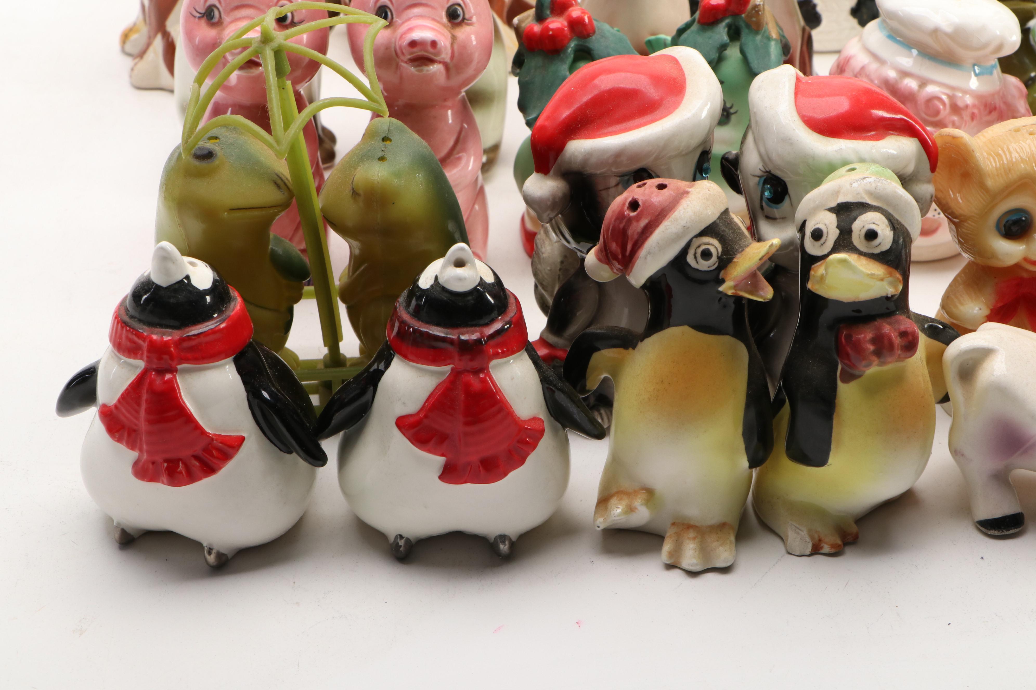 Japanese Porcelain and Resin Novelty Character Salt and Pepper Shakers