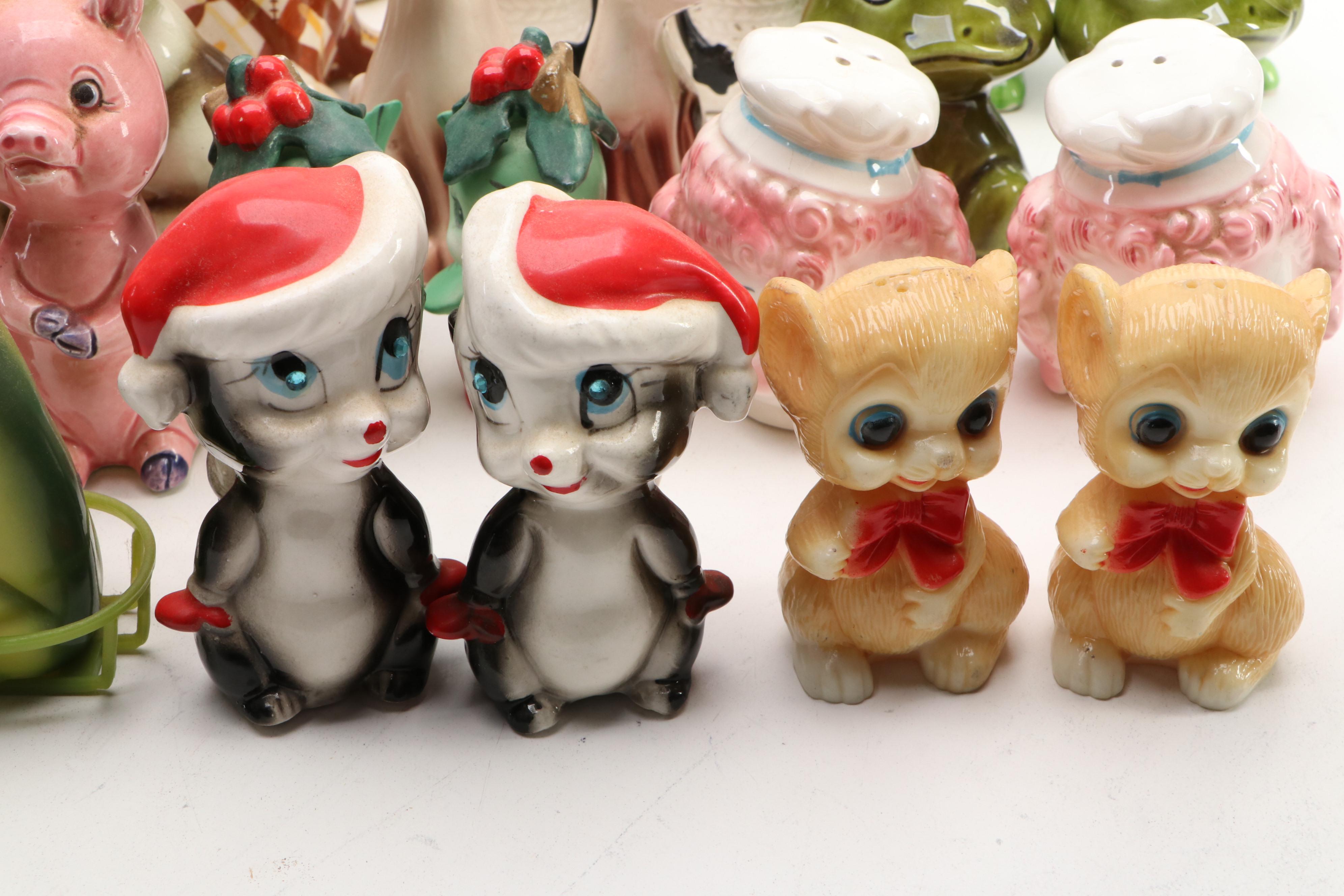 Japanese Porcelain and Resin Novelty Character Salt and Pepper Shakers