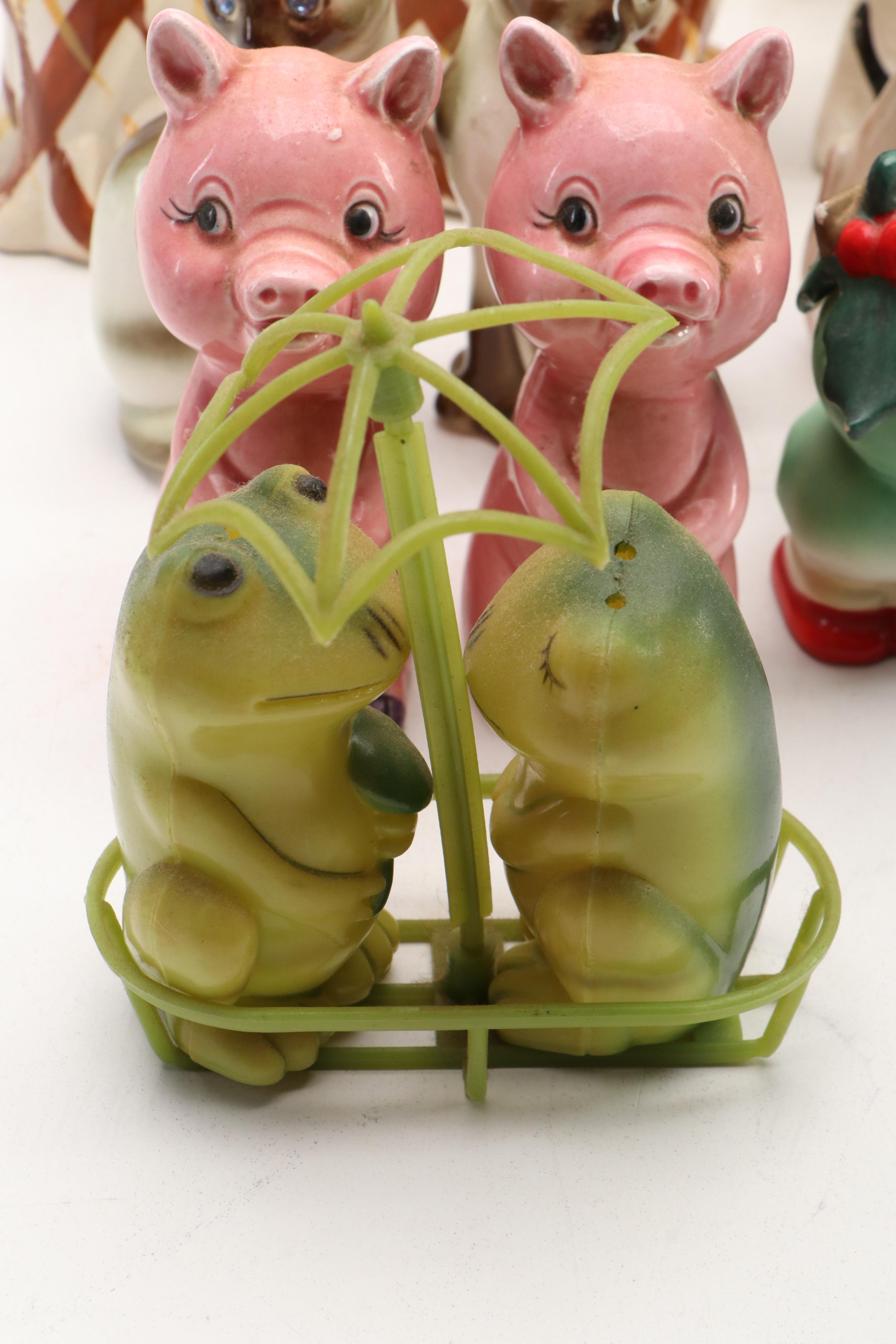 Japanese Porcelain and Resin Novelty Character Salt and Pepper Shakers