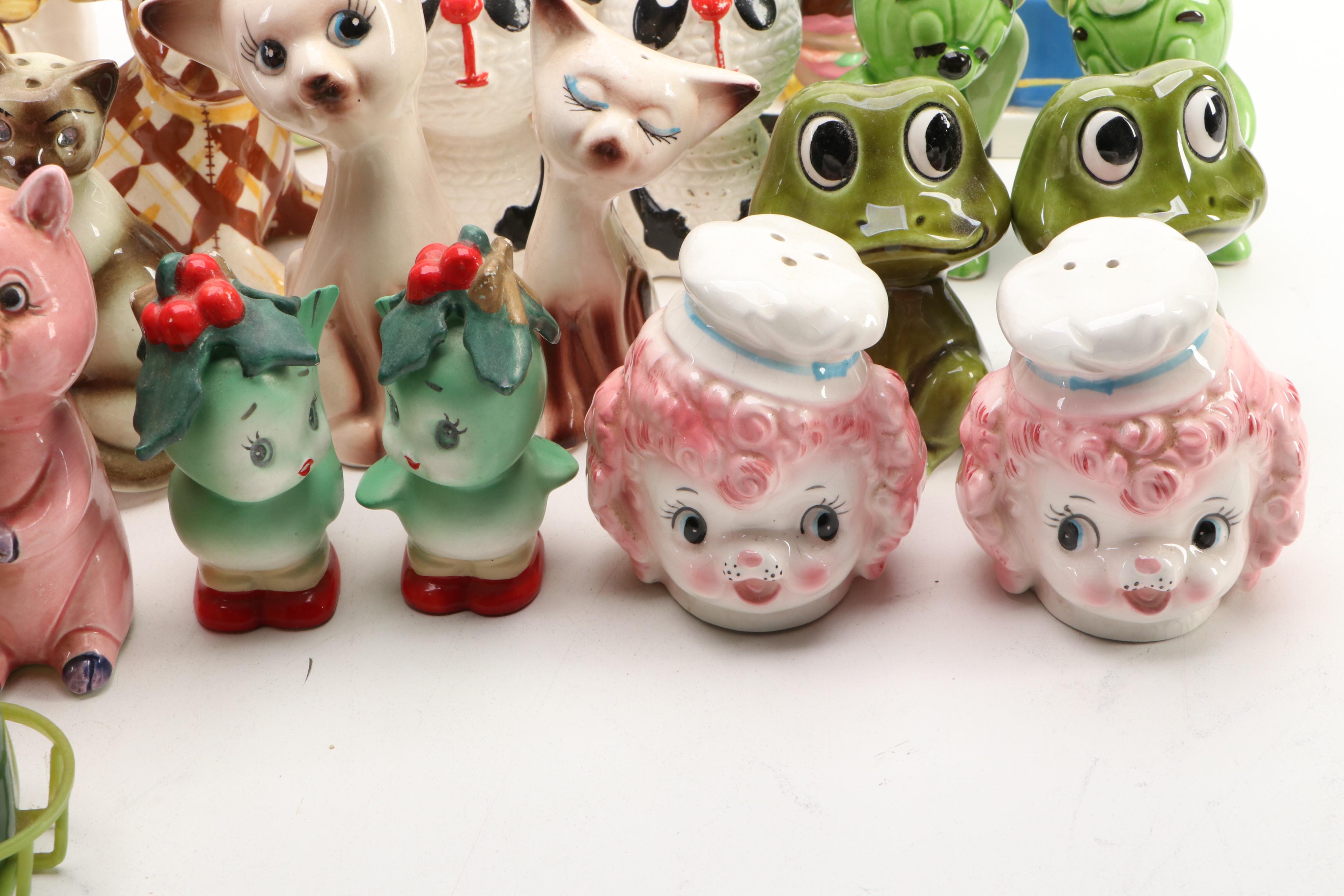 Japanese Porcelain and Resin Novelty Character Salt and Pepper Shakers