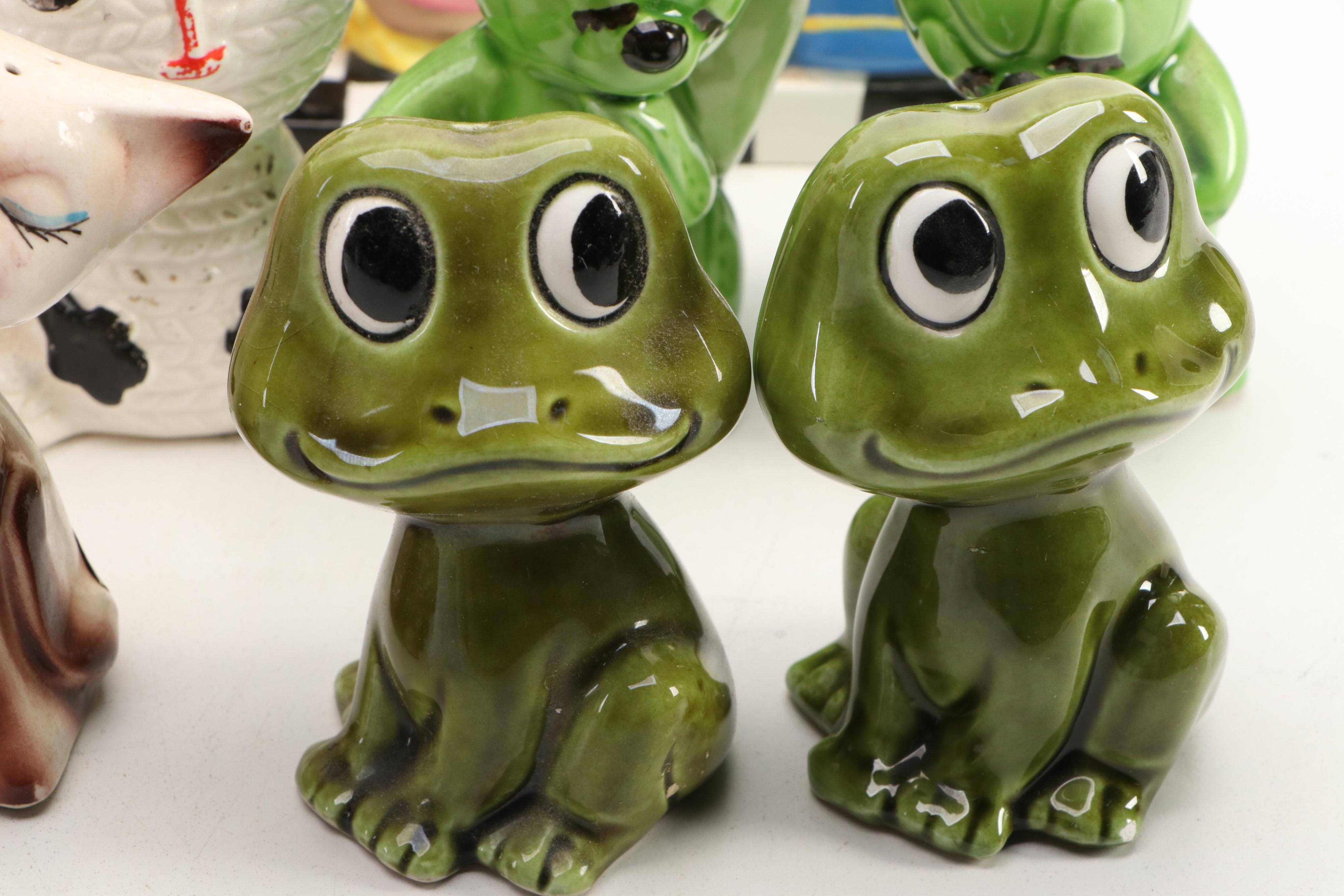 Japanese Porcelain and Resin Novelty Character Salt and Pepper Shakers