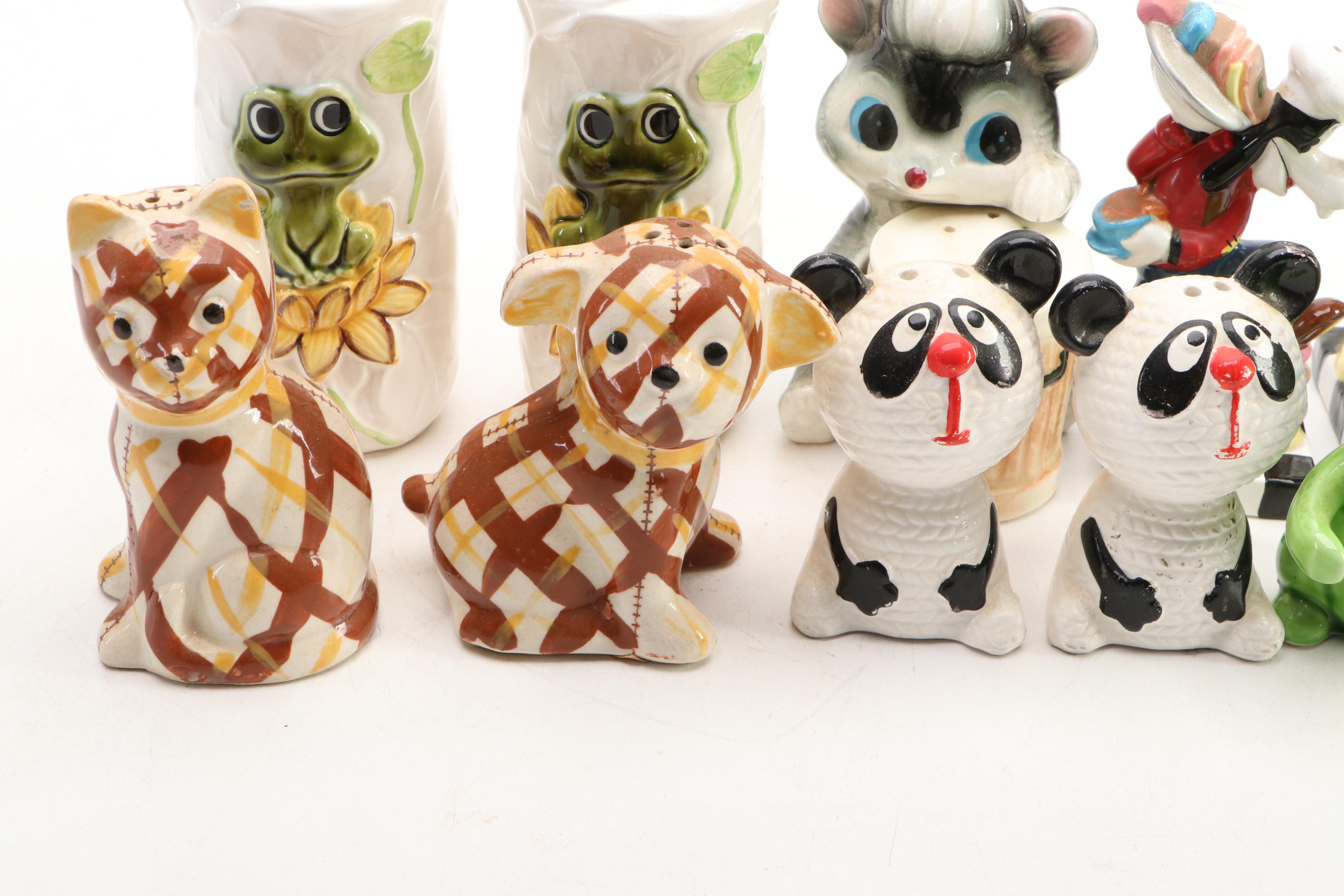 Japanese Porcelain and Resin Novelty Character Salt and Pepper Shakers