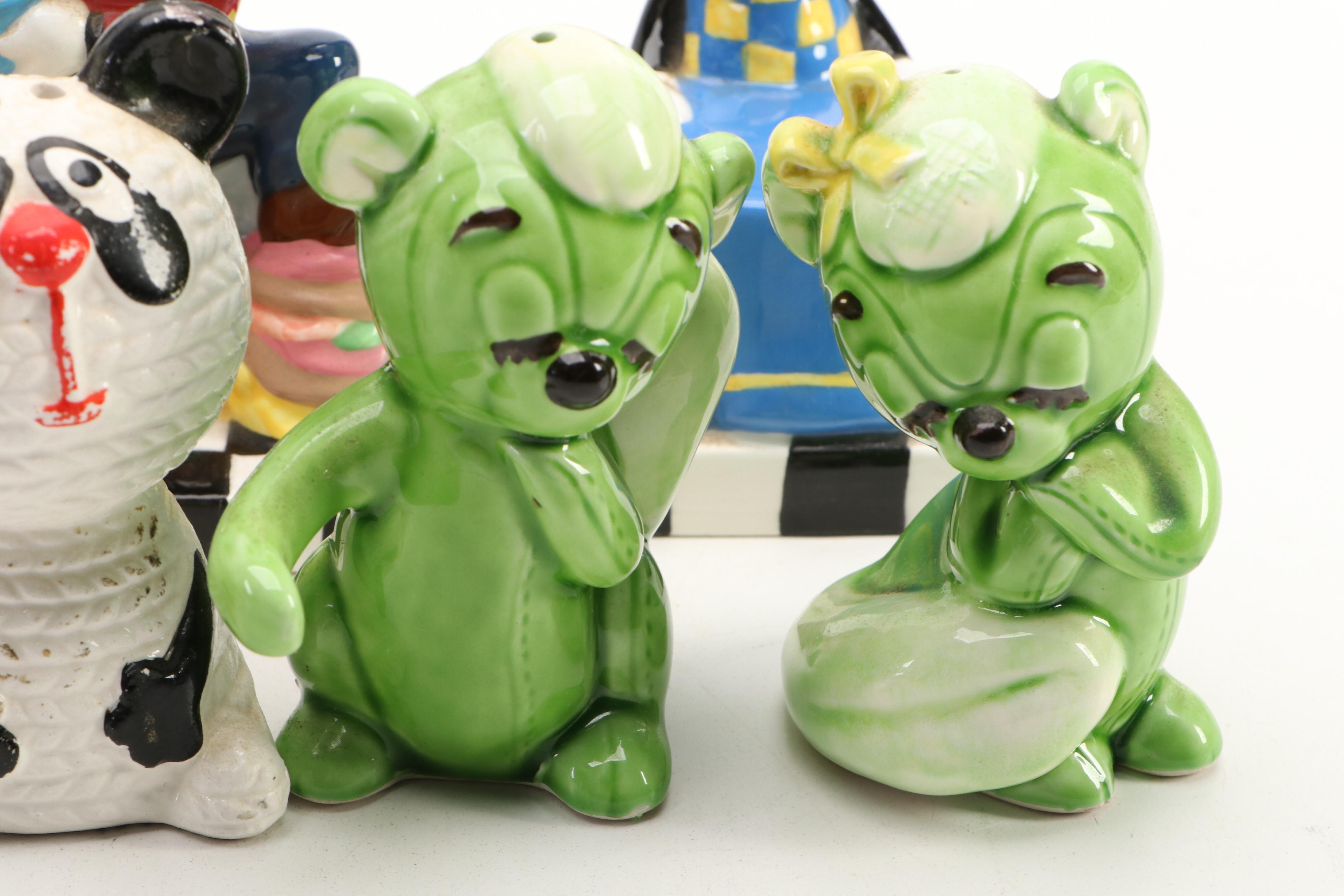 Japanese Porcelain and Resin Novelty Character Salt and Pepper Shakers