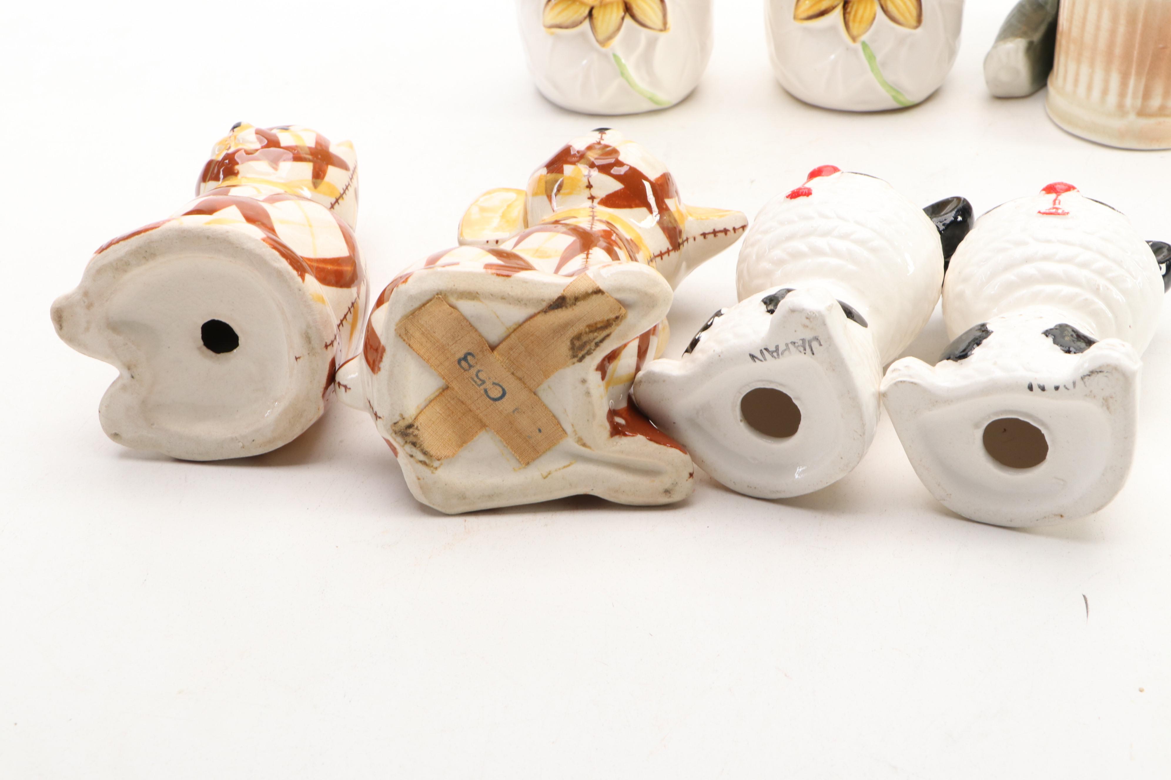 Japanese Porcelain and Resin Novelty Character Salt and Pepper Shakers