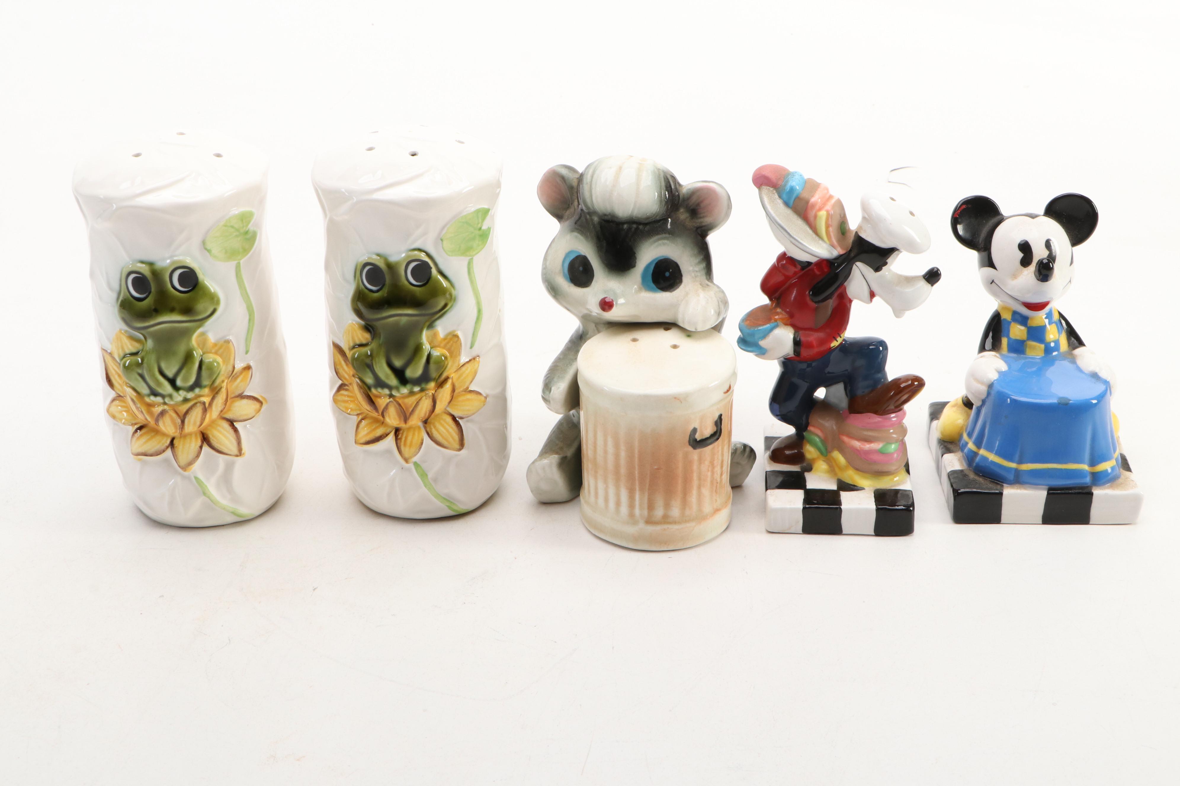 Japanese Porcelain and Resin Novelty Character Salt and Pepper Shakers