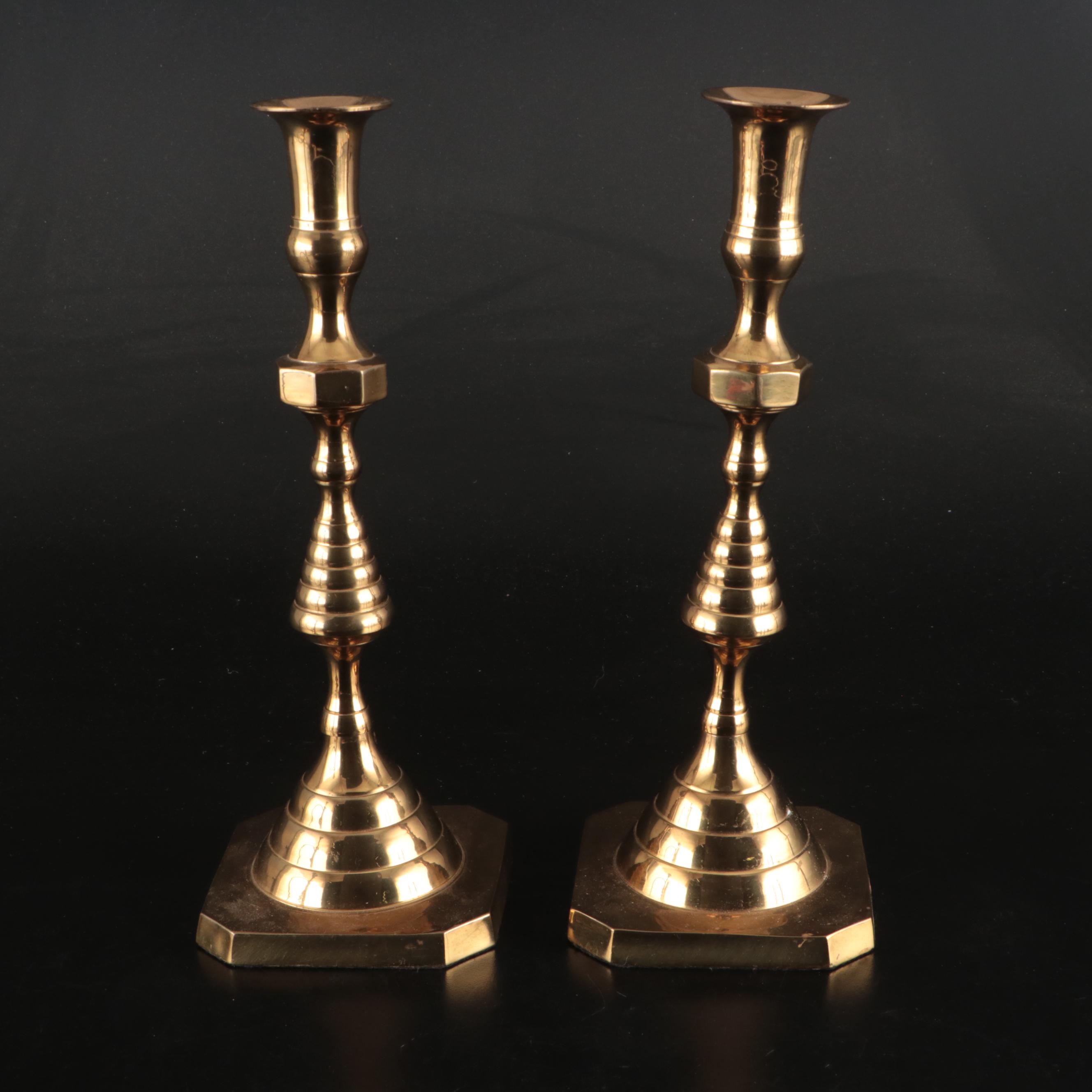 Brass Horn-Shaped Candlestick with Beehive Pair and More