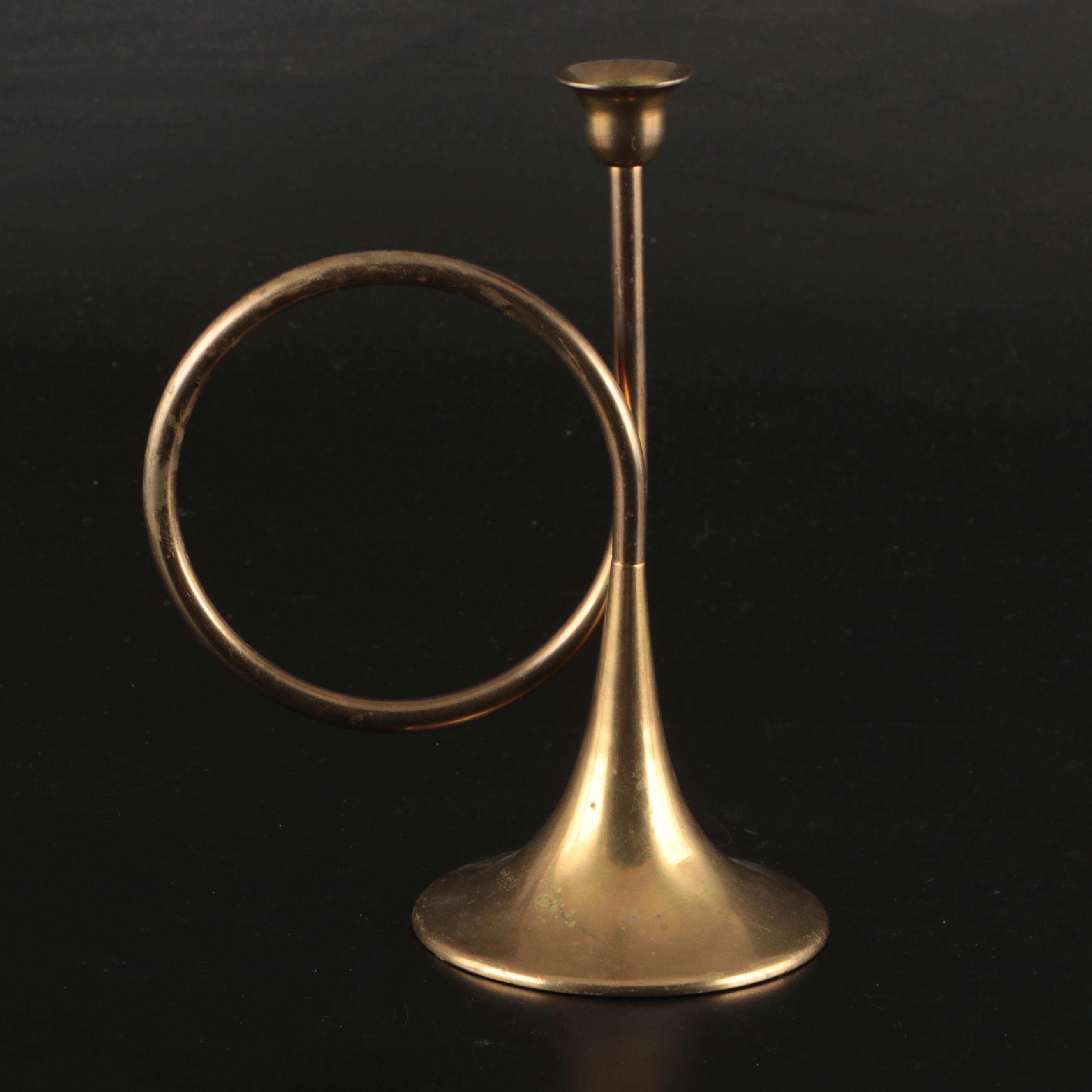 Brass Horn-Shaped Candlestick with Beehive Pair and More