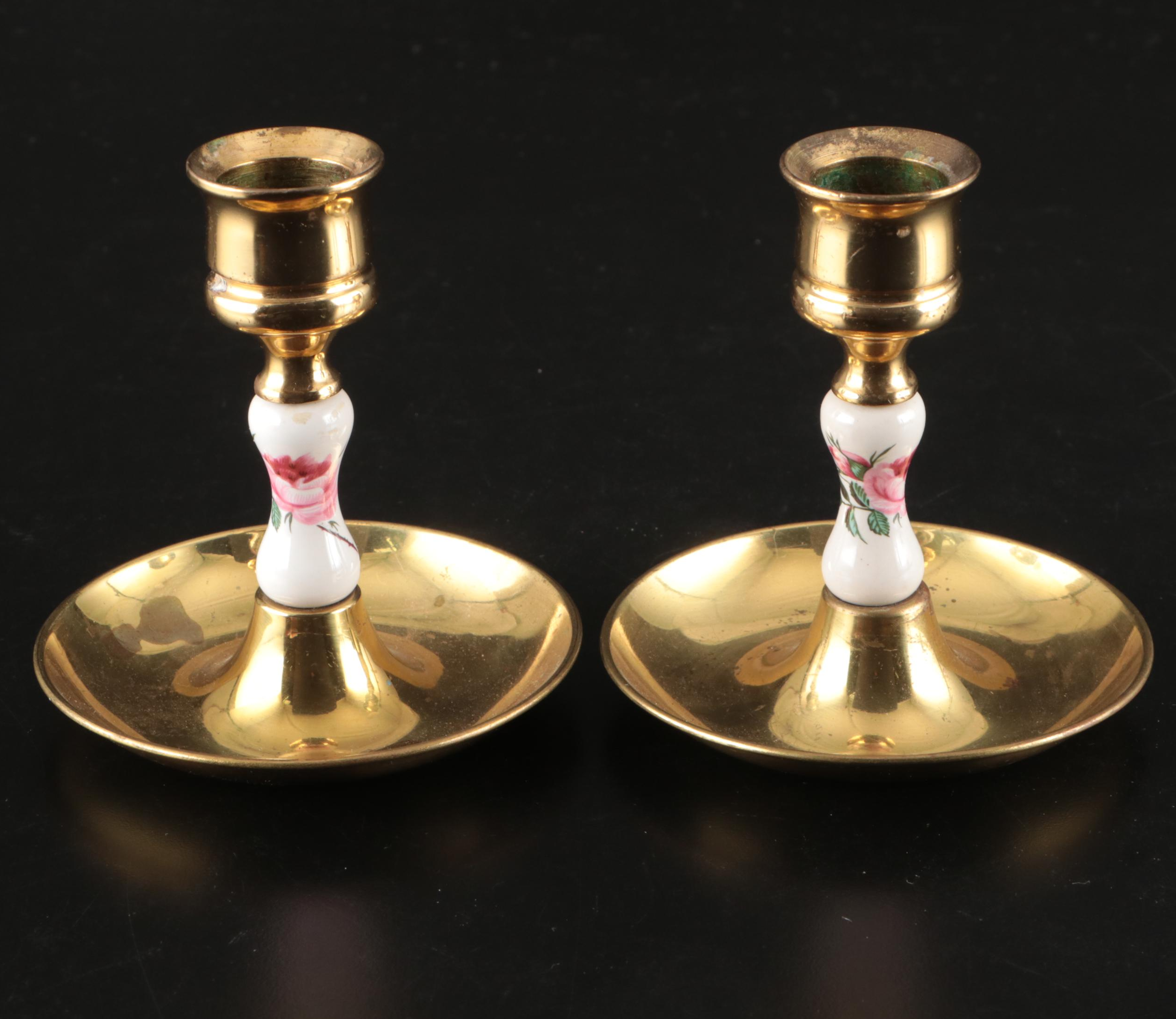 Brass Horn-Shaped Candlestick with Beehive Pair and More