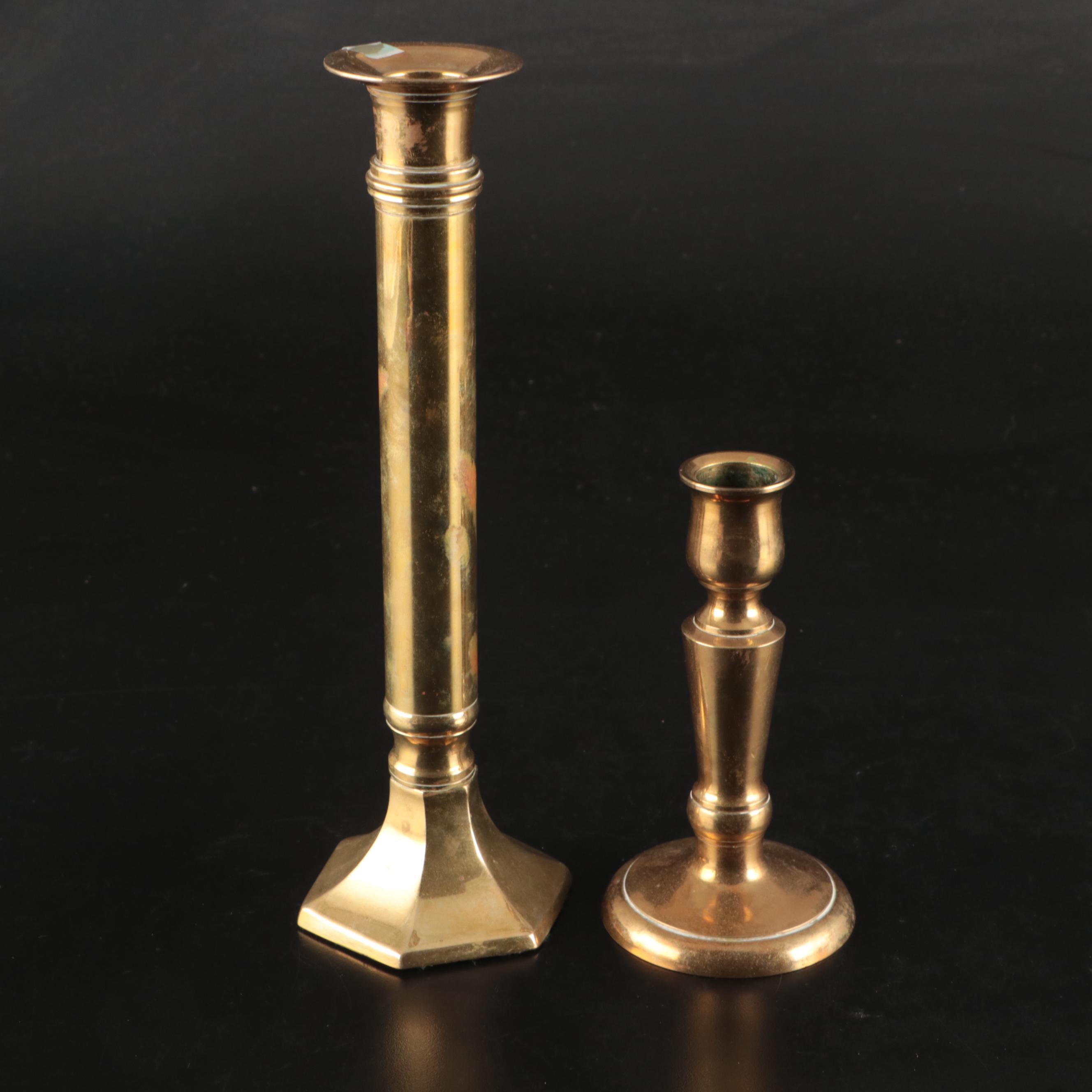 Brass Horn-Shaped Candlestick with Beehive Pair and More