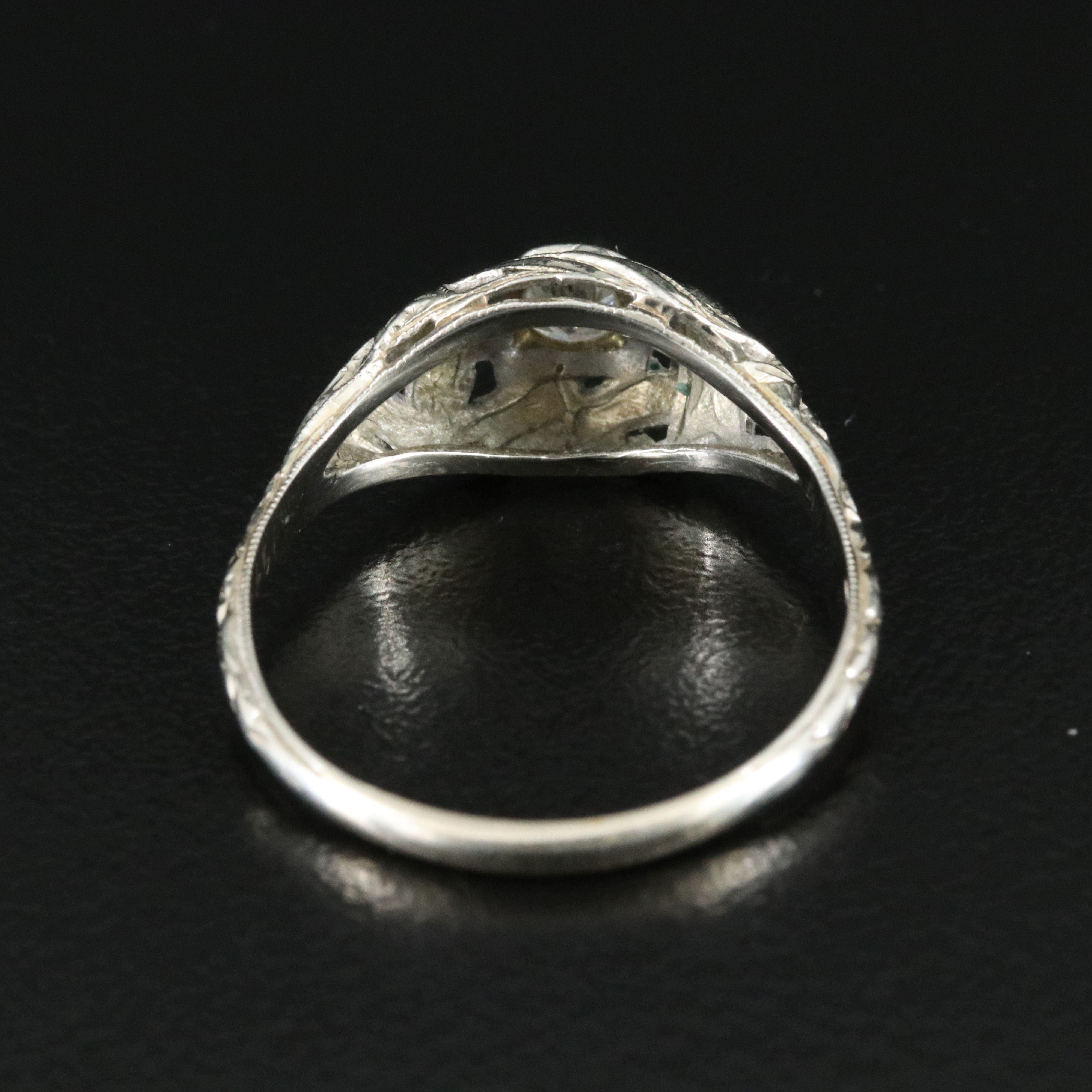 Edwardian 18K 0.21 CT Diamond Solitaire Ring with Engraved Orange Blossom Design