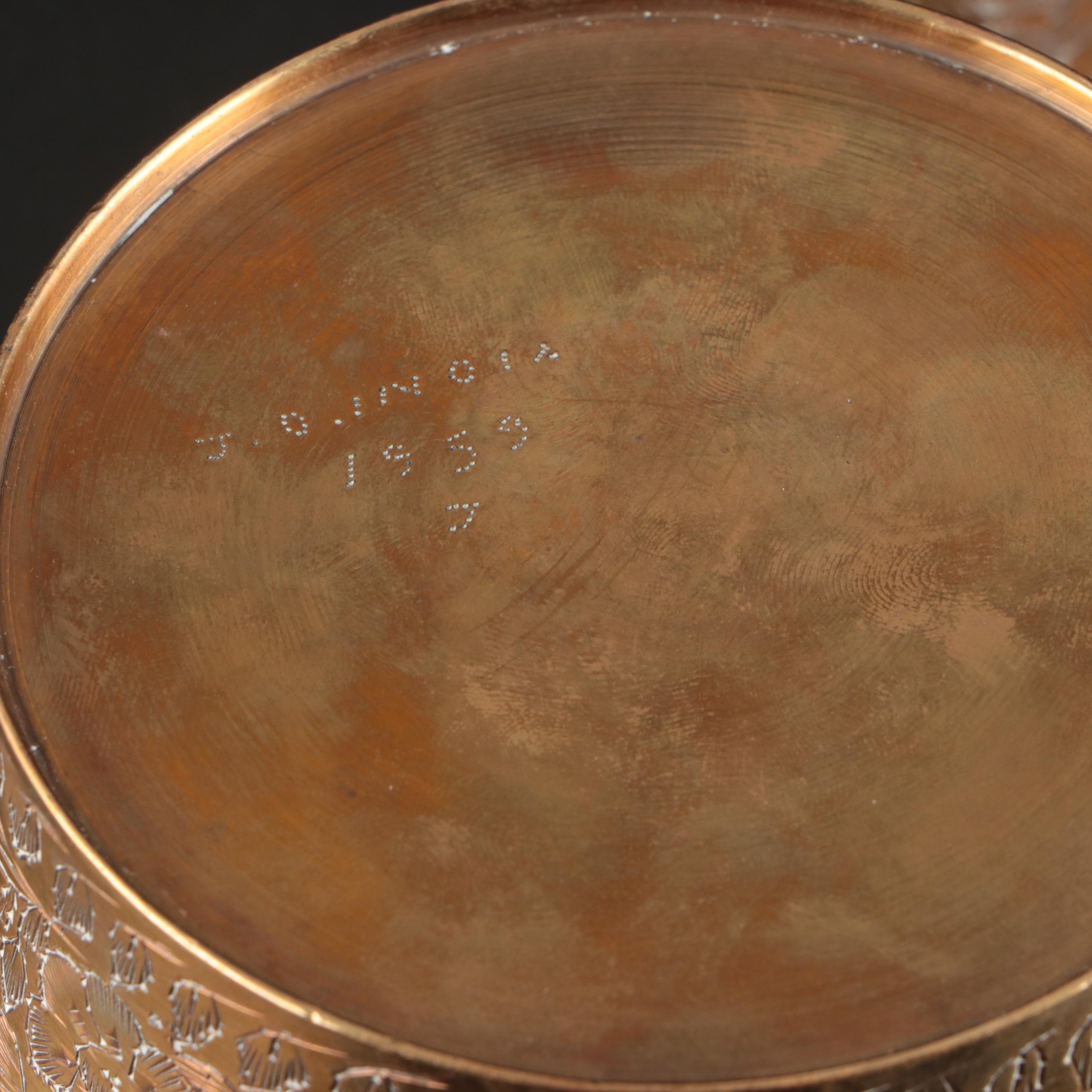 Indian Brass Floral Etched Lidded Box with Other Duck Head Bookends