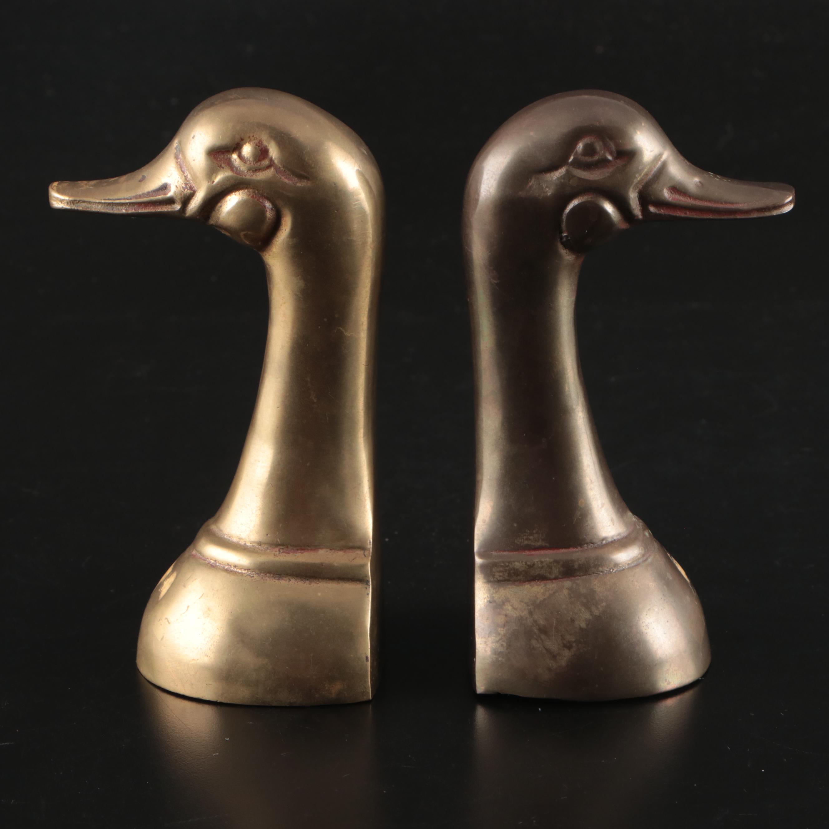 Indian Brass Floral Etched Lidded Box with Other Duck Head Bookends