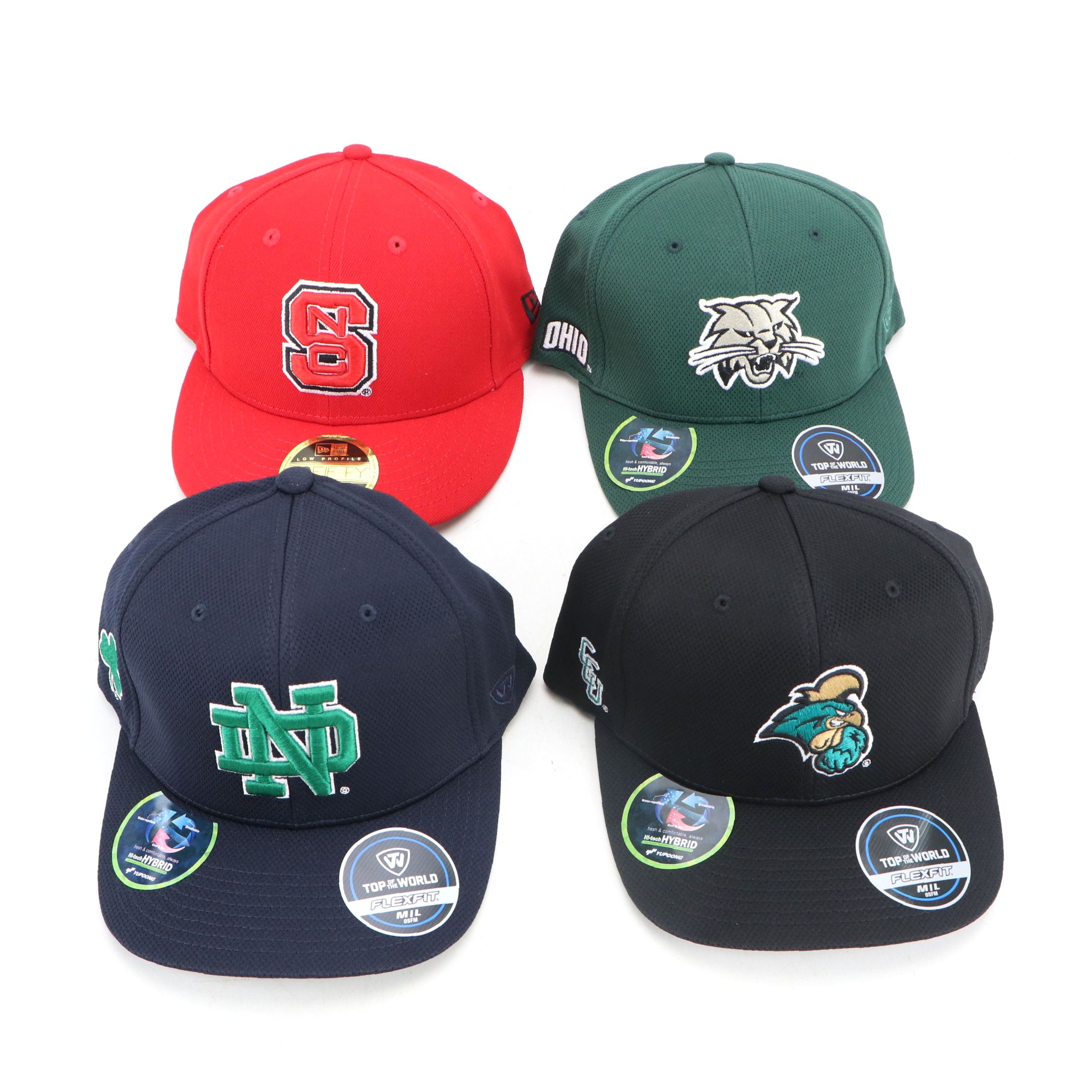 Collegiate Sports Hats Featuring Notre Dame, North Carolina State, and More
