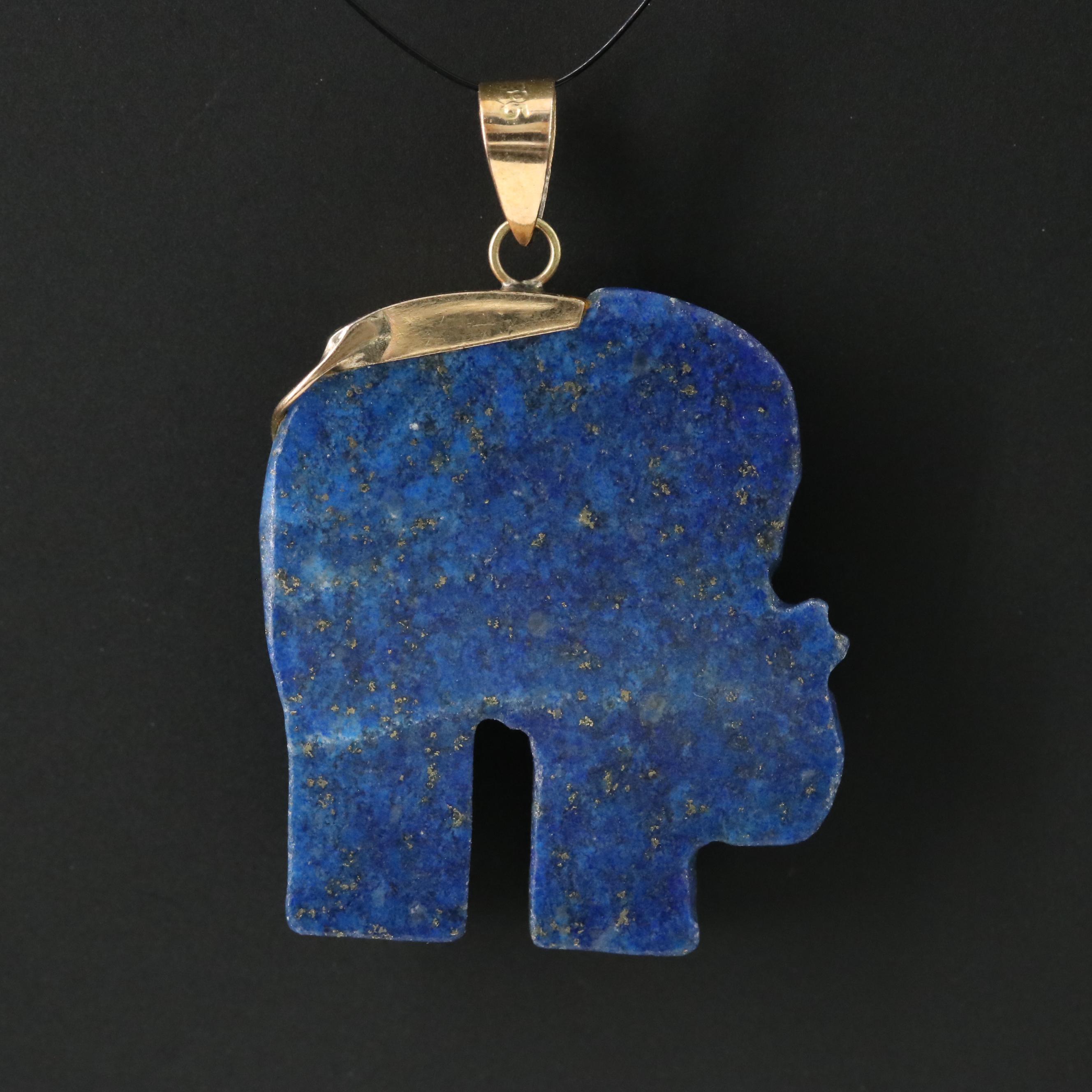 14K Carved Lapis Lazuli Elephant Pendant