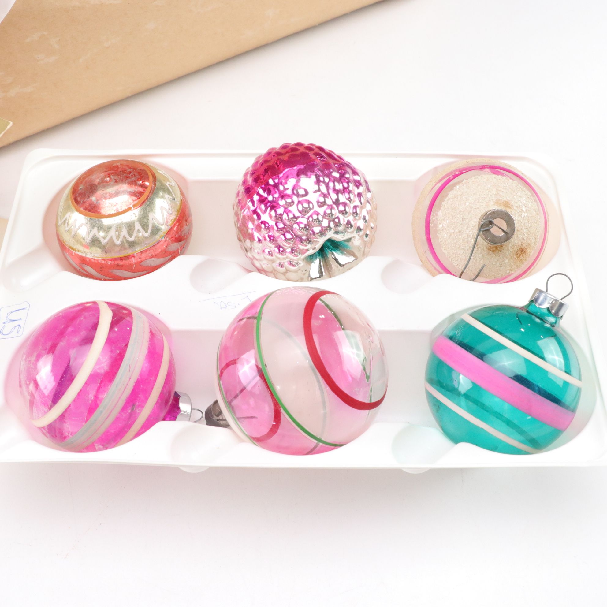 Dime Store Santa Suit In Box With Other Christmas Decorations and Ornaments