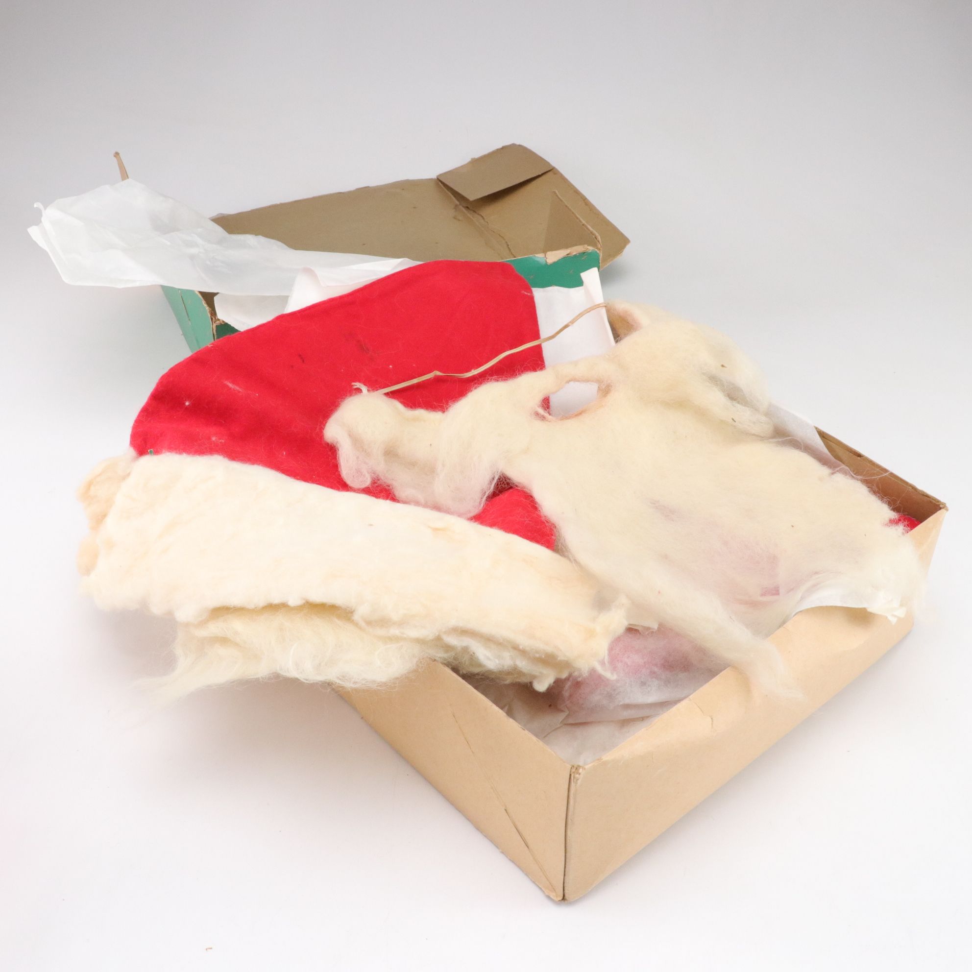 Dime Store Santa Suit In Box With Other Christmas Decorations and Ornaments