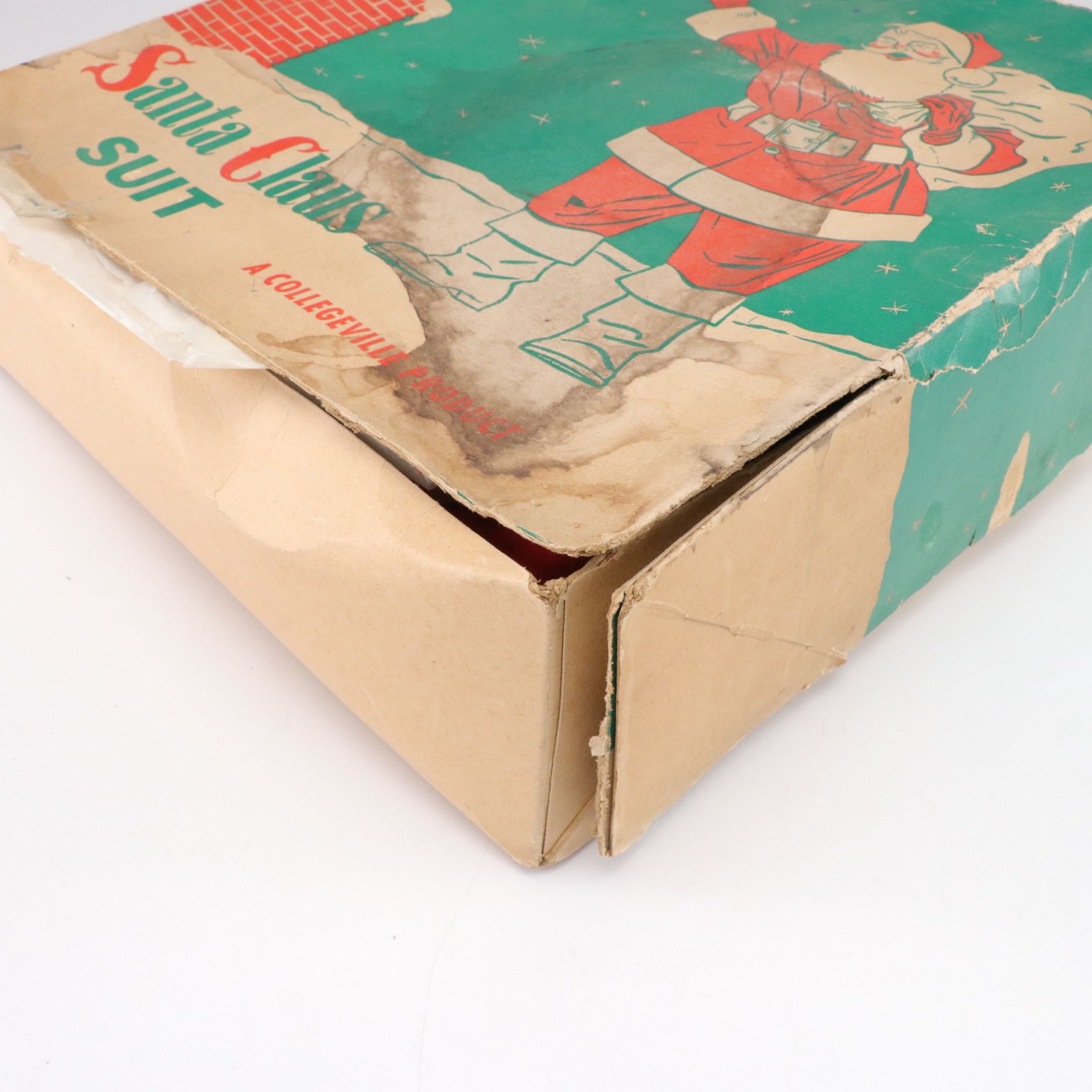 Dime Store Santa Suit In Box With Other Christmas Decorations and Ornaments