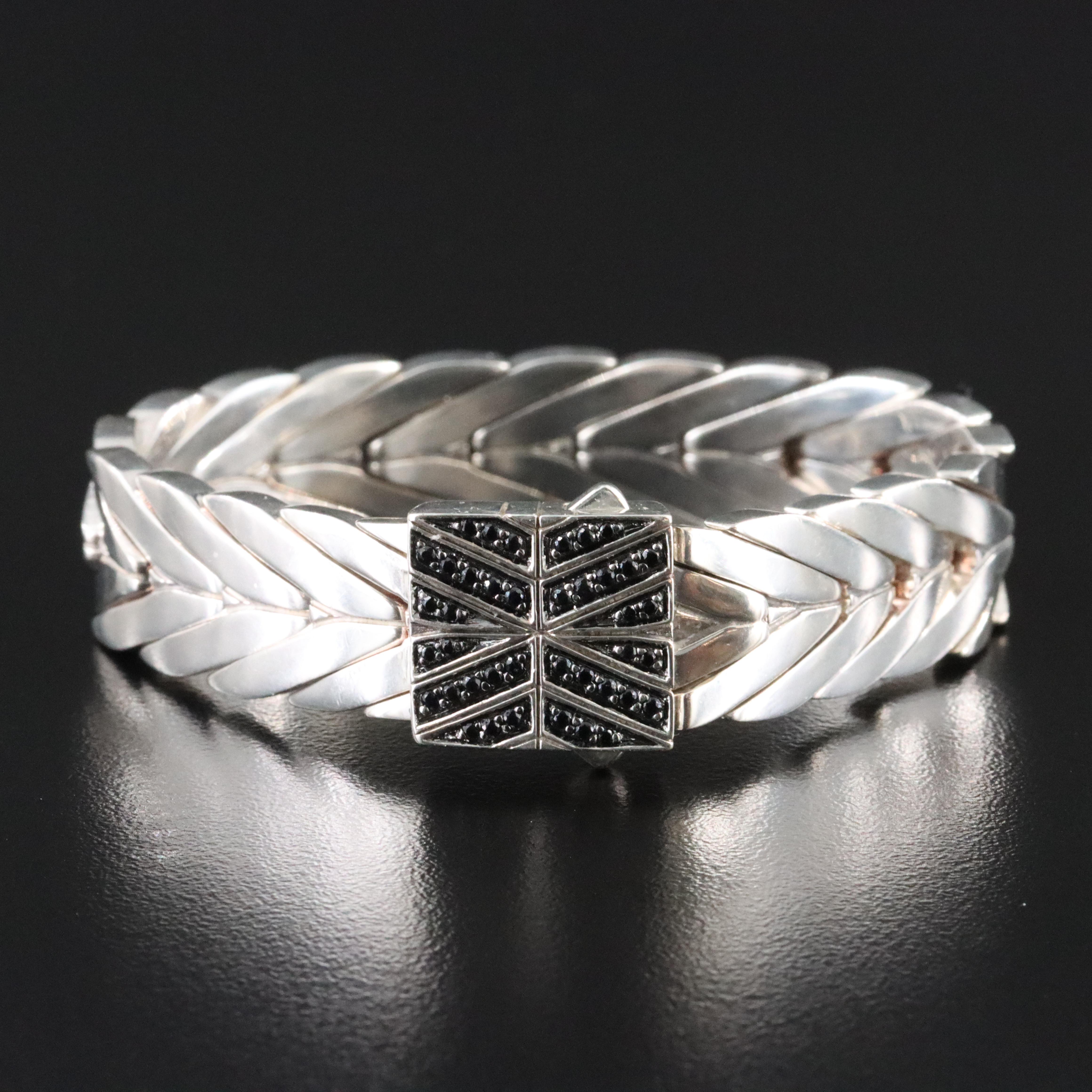 John Hardy Sterling Modern Chain Bracelet with Black Sapphire Clasp