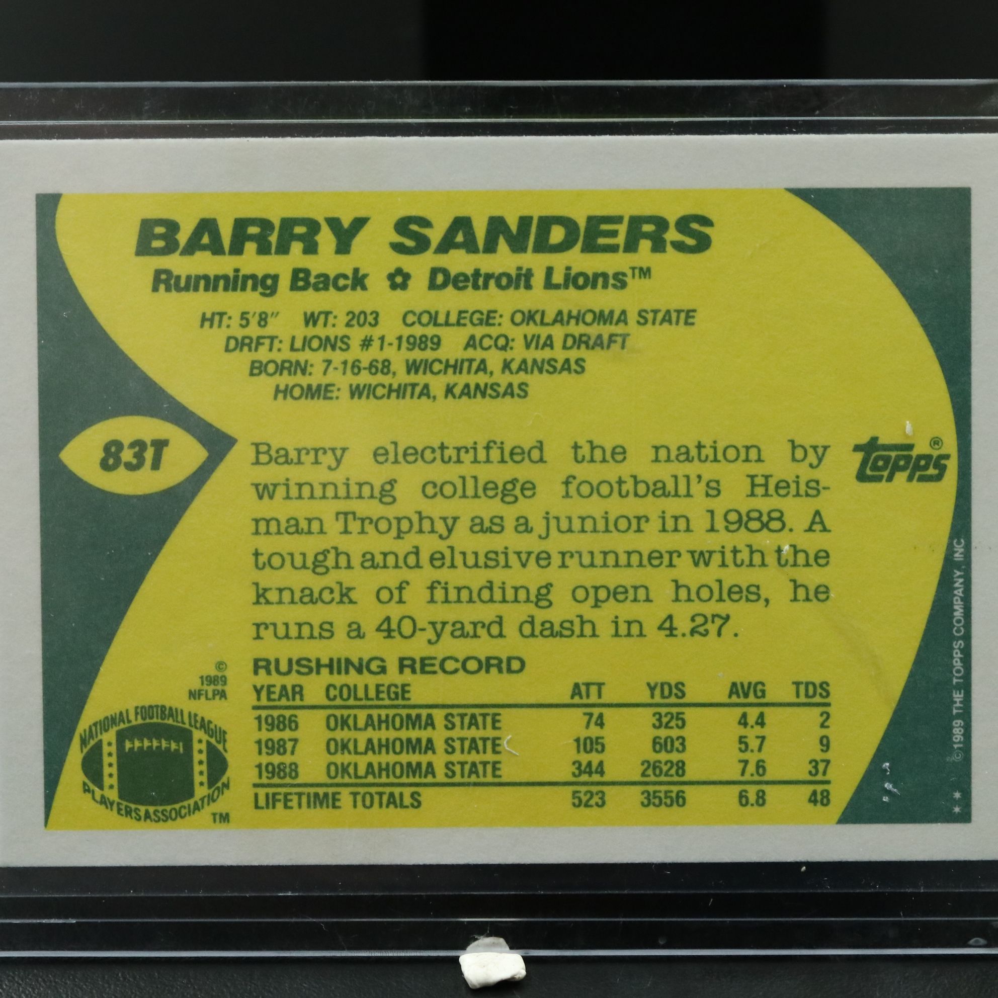 1989 Topps Traded Barry Sanders Detroit Lions Rookie Football Card