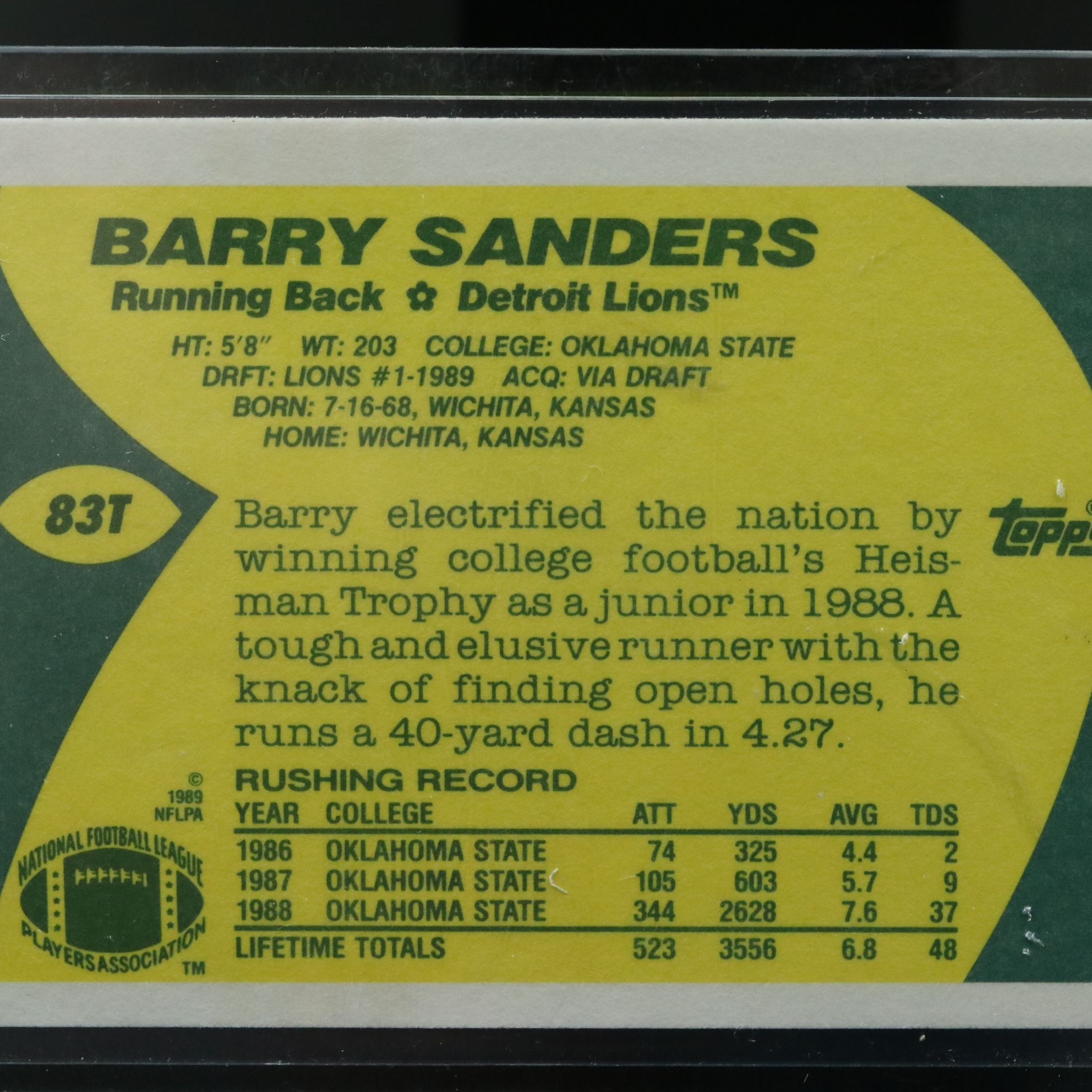 1989 Topps Traded Barry Sanders Detroit Lions Rookie Football Card