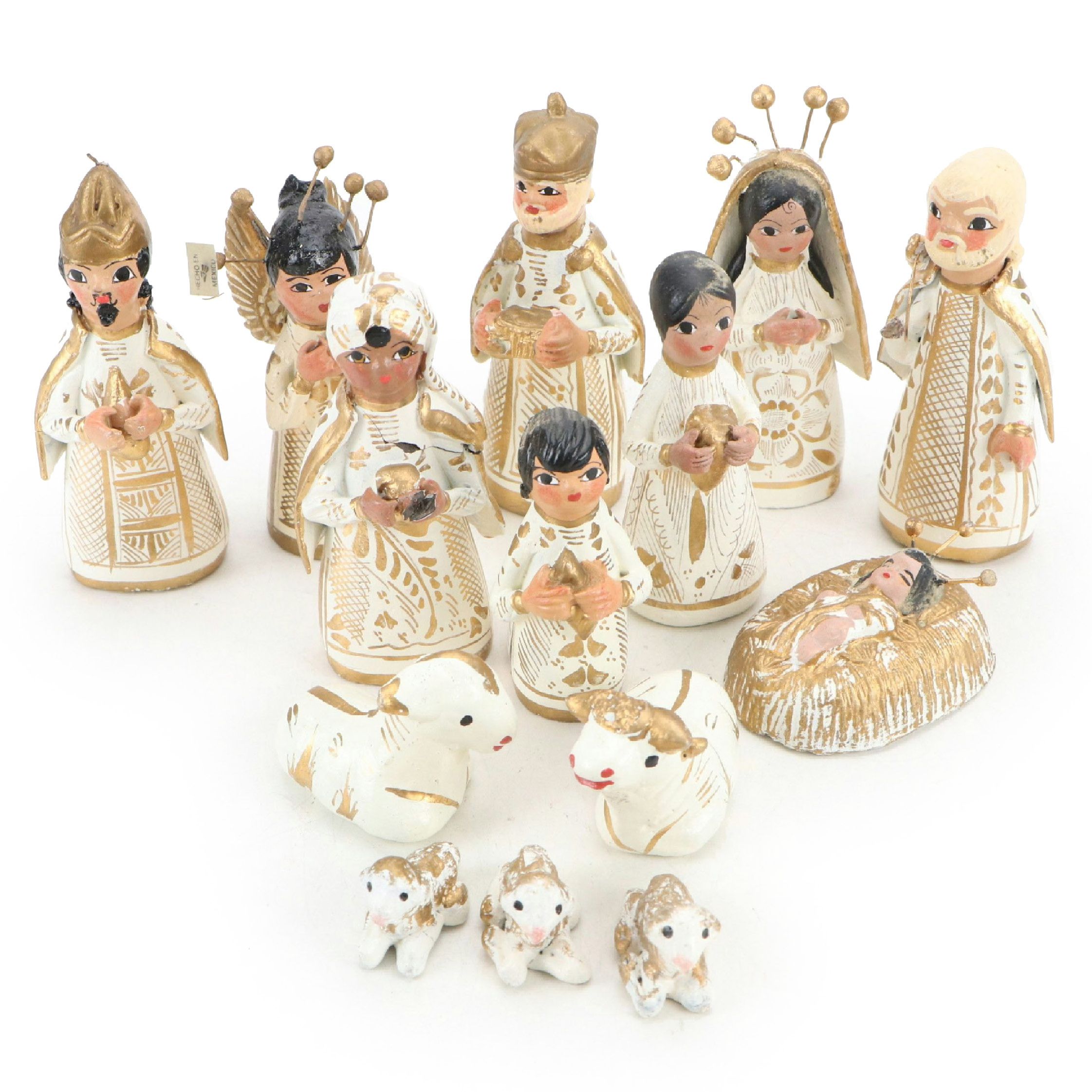 Mexican Folk Art Style Hand-Painted Ceramic Nativity Figurines