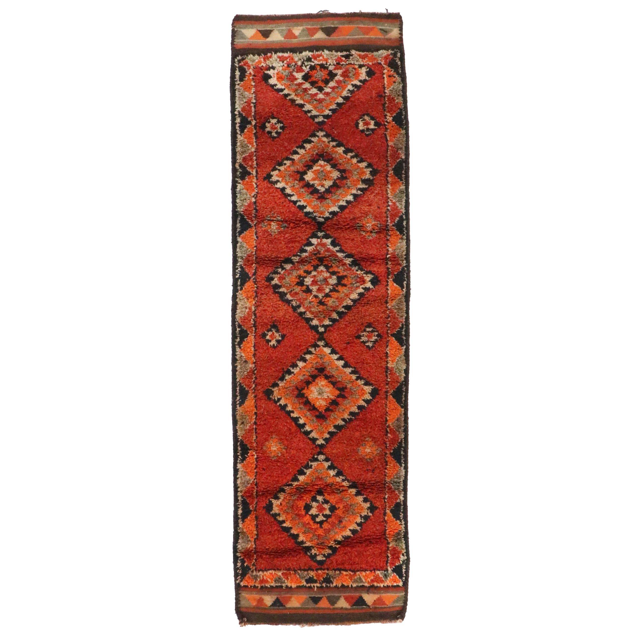 3'2 x 10'8 Hand-Knotted Moroccan Berber Carpet Runner Long Rug