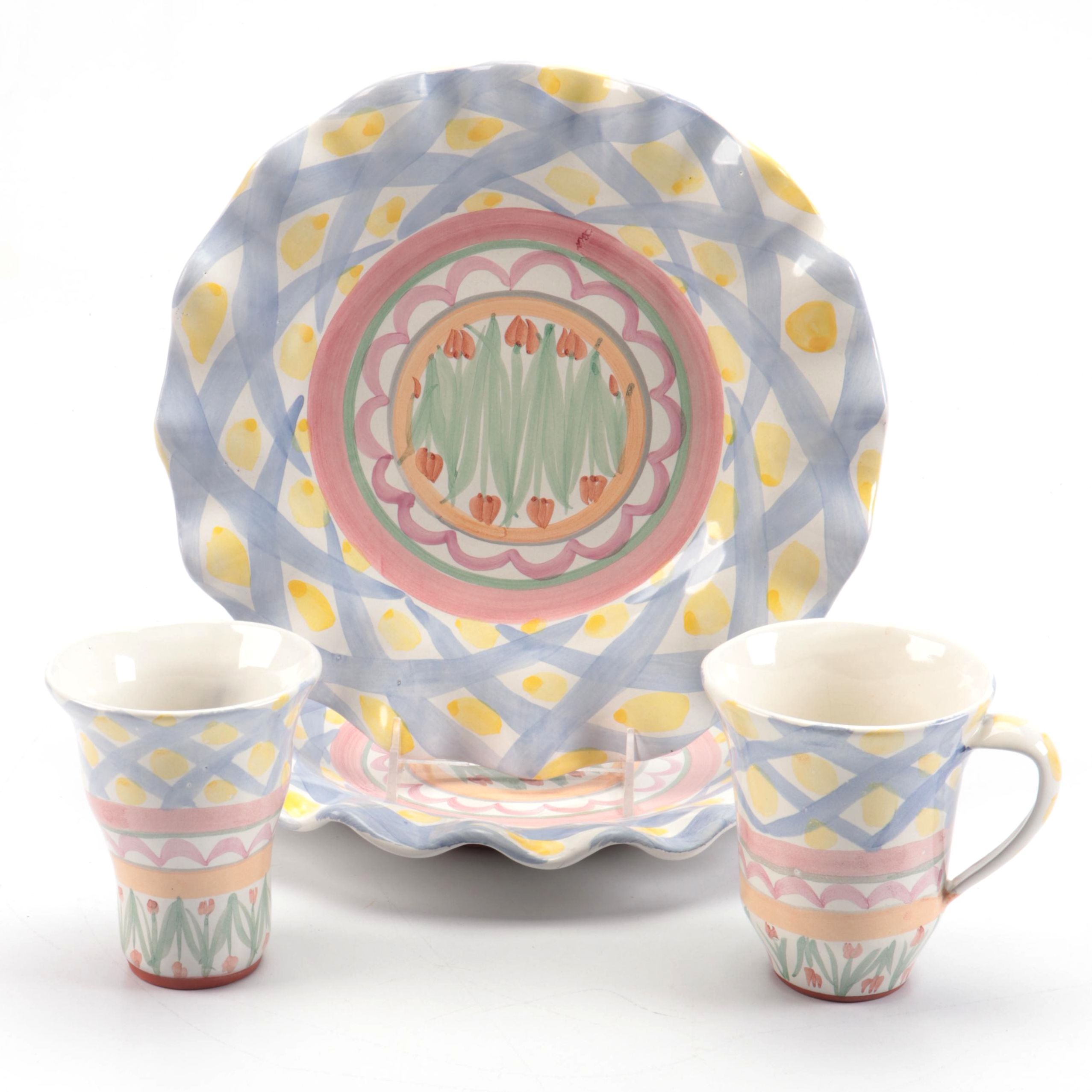 MacKenzie-Childs "Aalsmeer" Ceramic Dinner Plates, Mug, and Tumbler